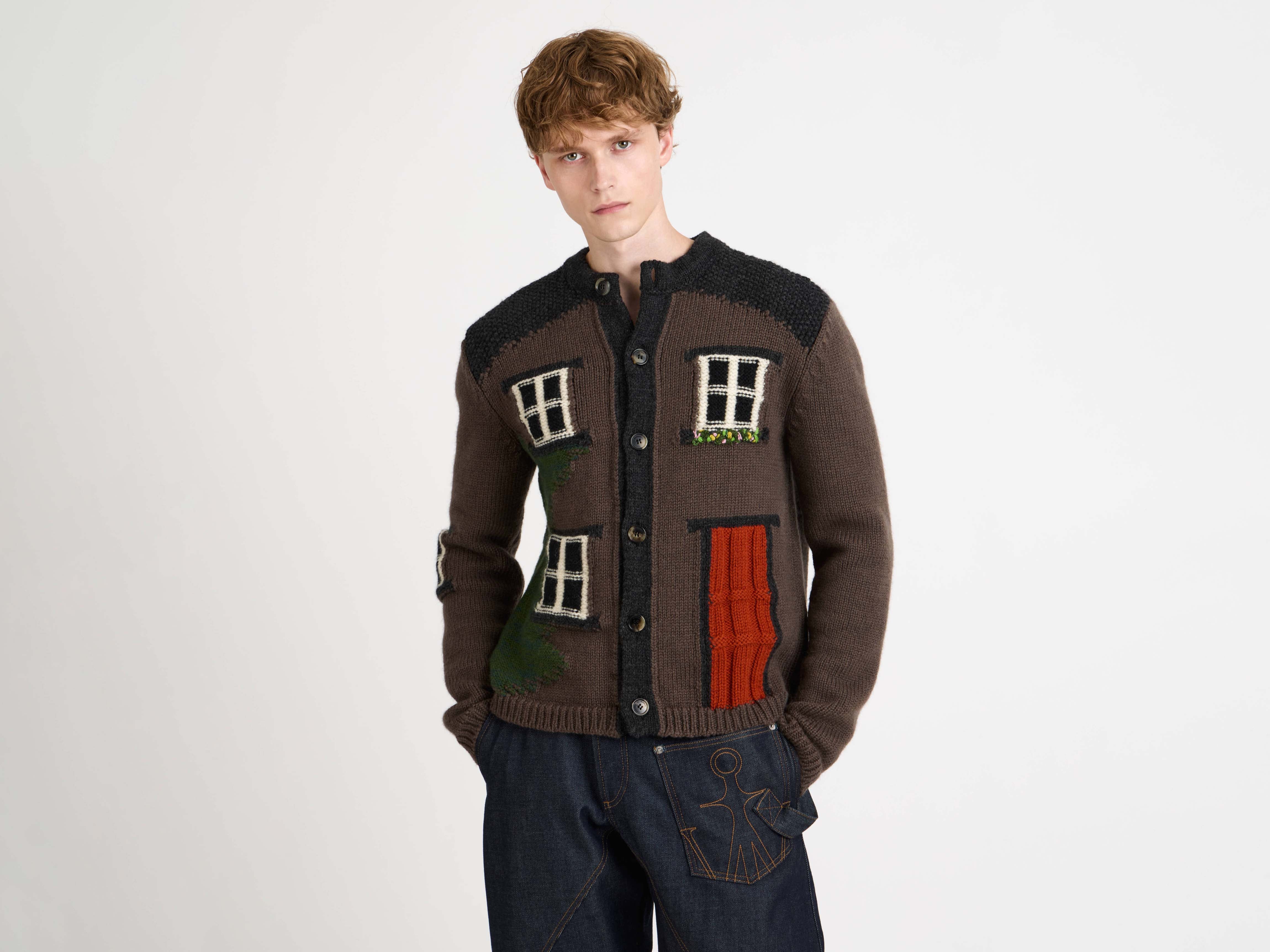 J.W.Anderson Knitwear House Polo Cardigan Chestnut Braun