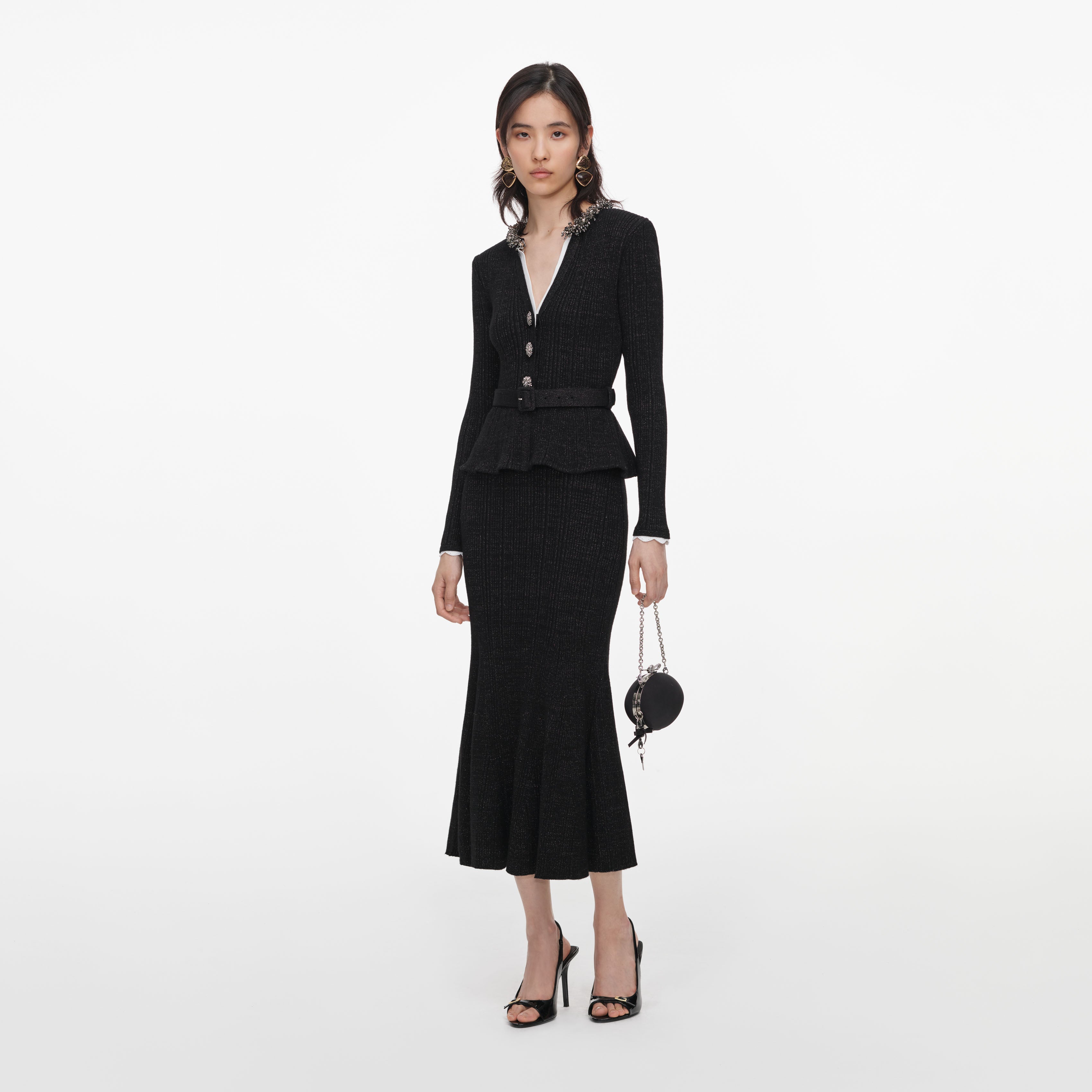Self Portrait Dresses Black Lurex Rib Midikleid Schwarz Strick