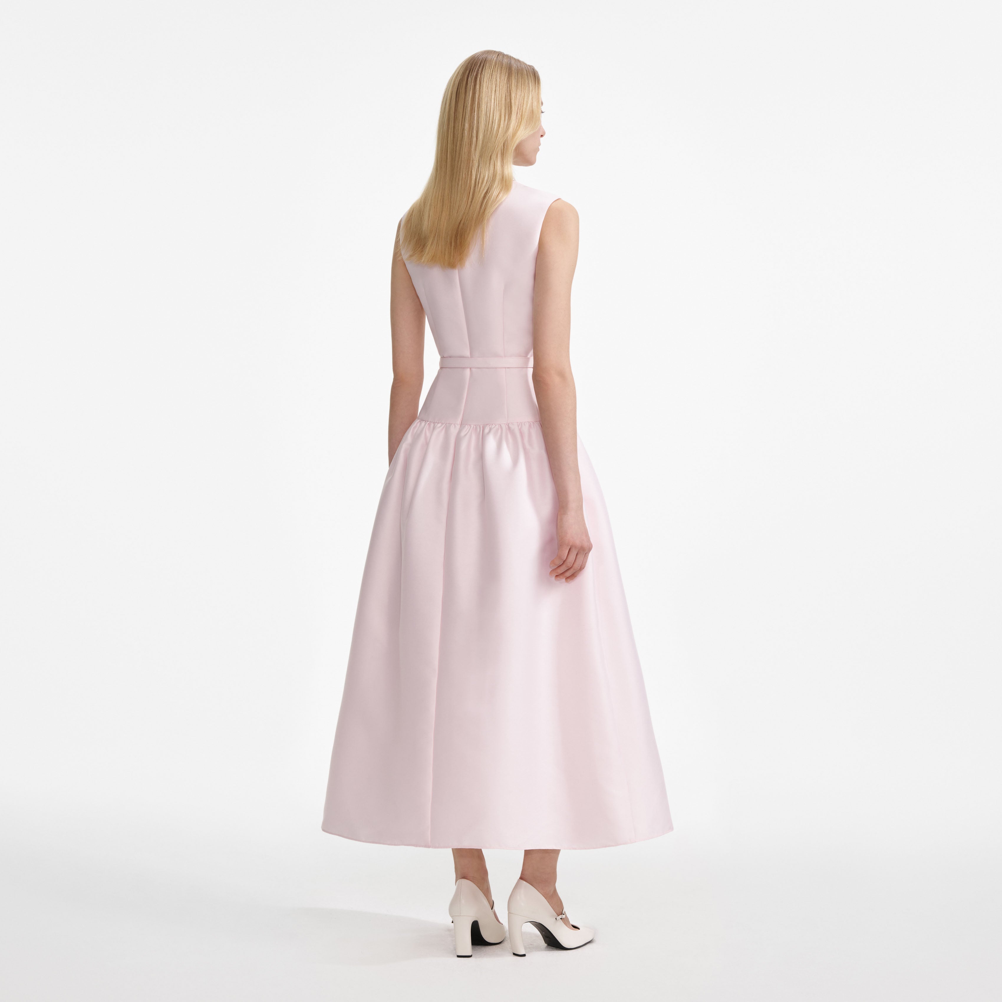 Self Portrait Pink Taffeta Belted Midi Dress Kleid Pink