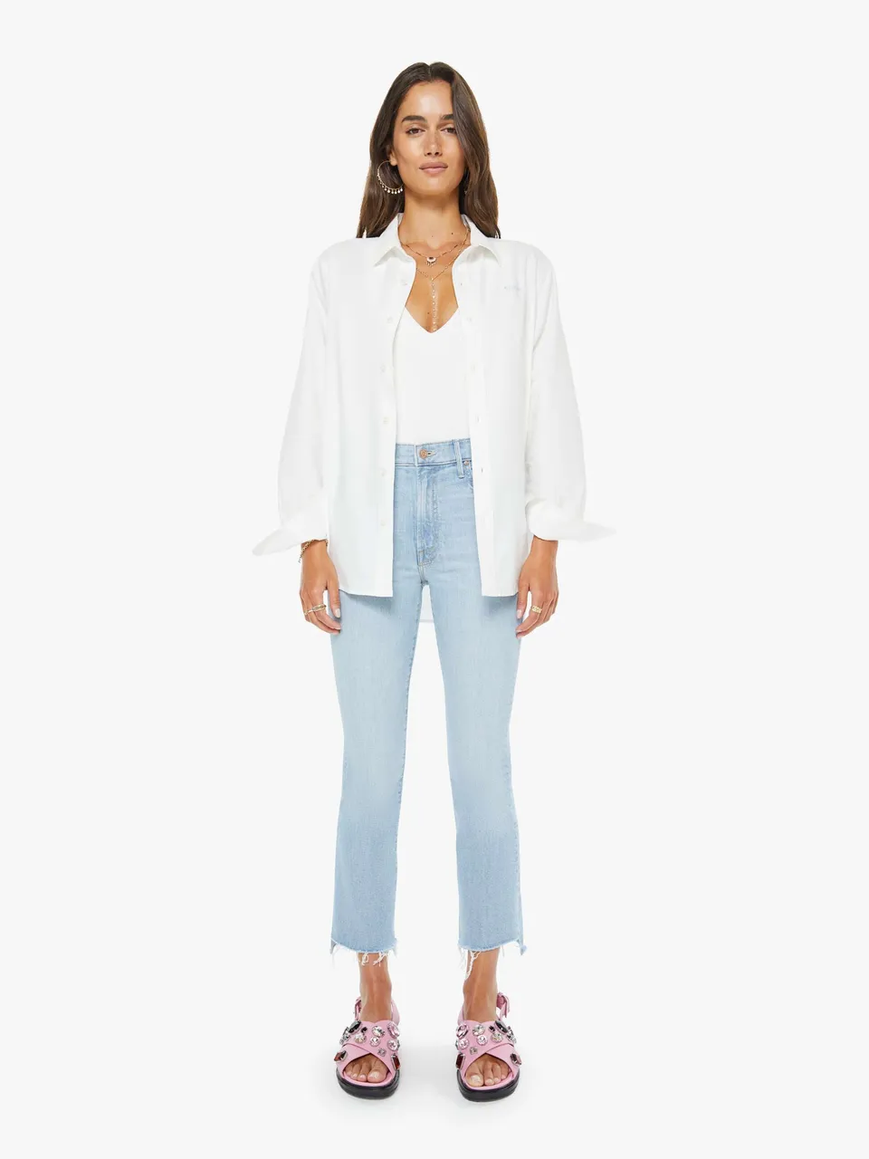 Mother Denim Insider Crop Step Fray Bootcut Jeans Hellblau