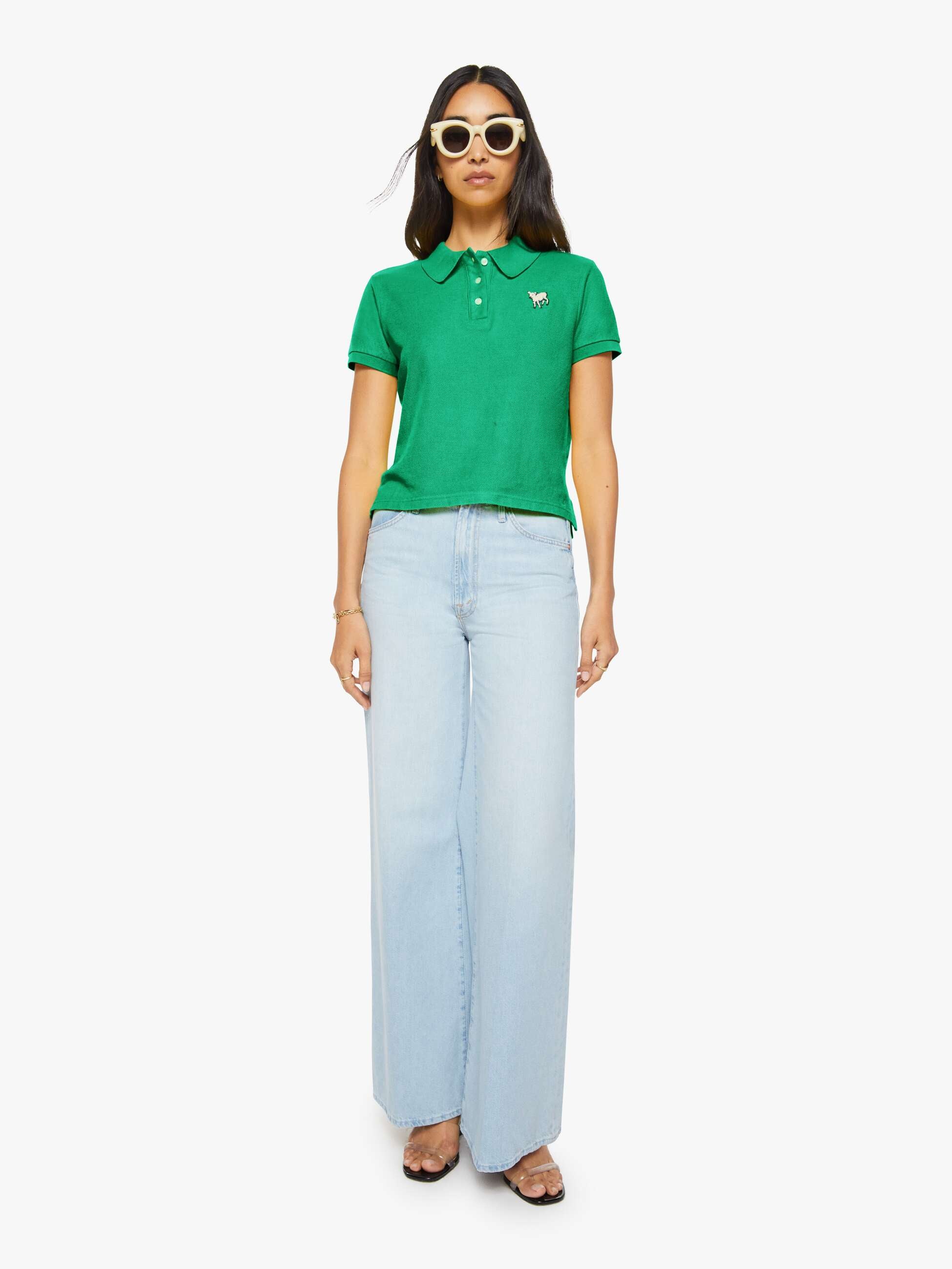 Mother The Split S/S Match Polohemd Holly Green Baumwolle