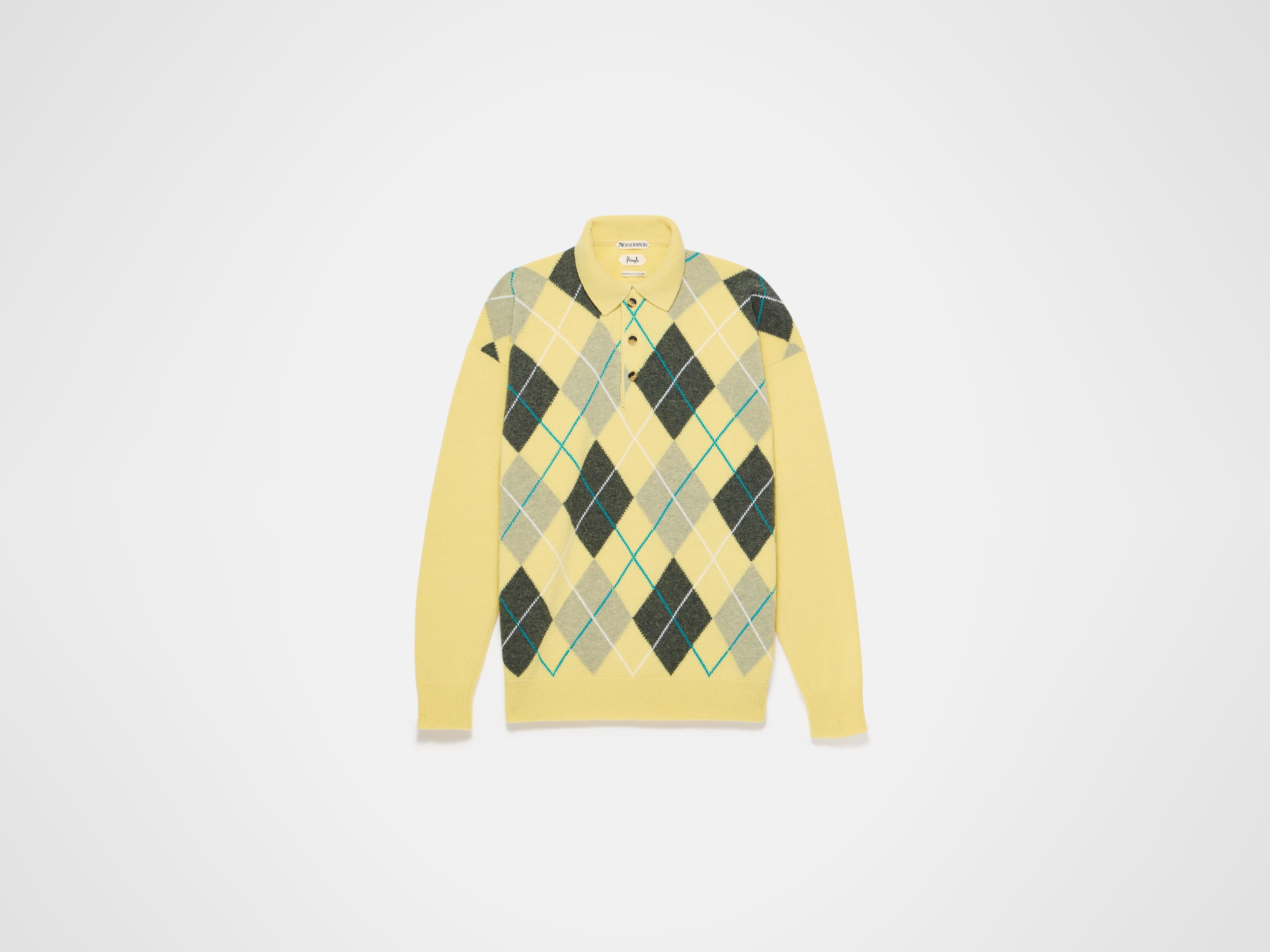 JW Anderson x Pringle Argyle Polo Top Damen Gelb Wolle