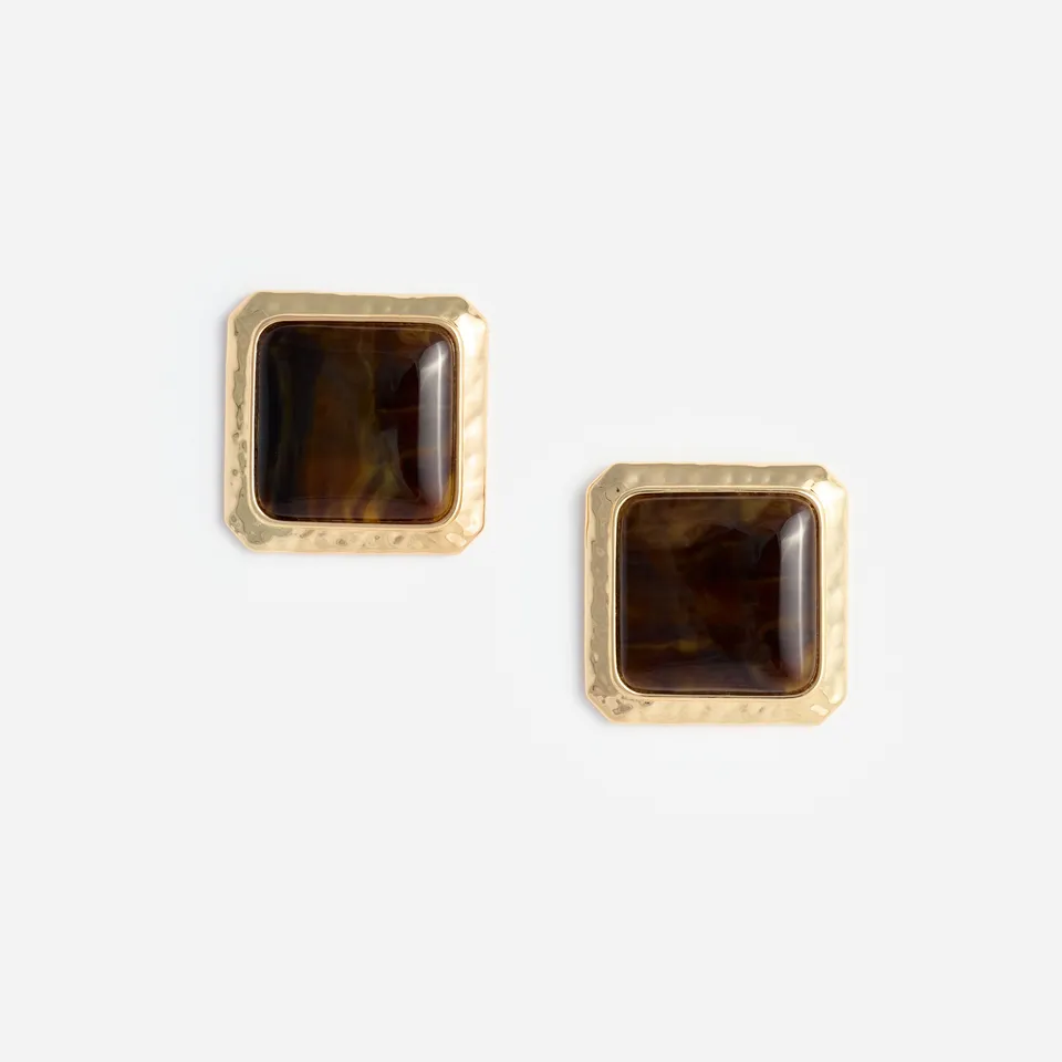 Self Portrait Square Brown Enamel Ohrstecker Braun