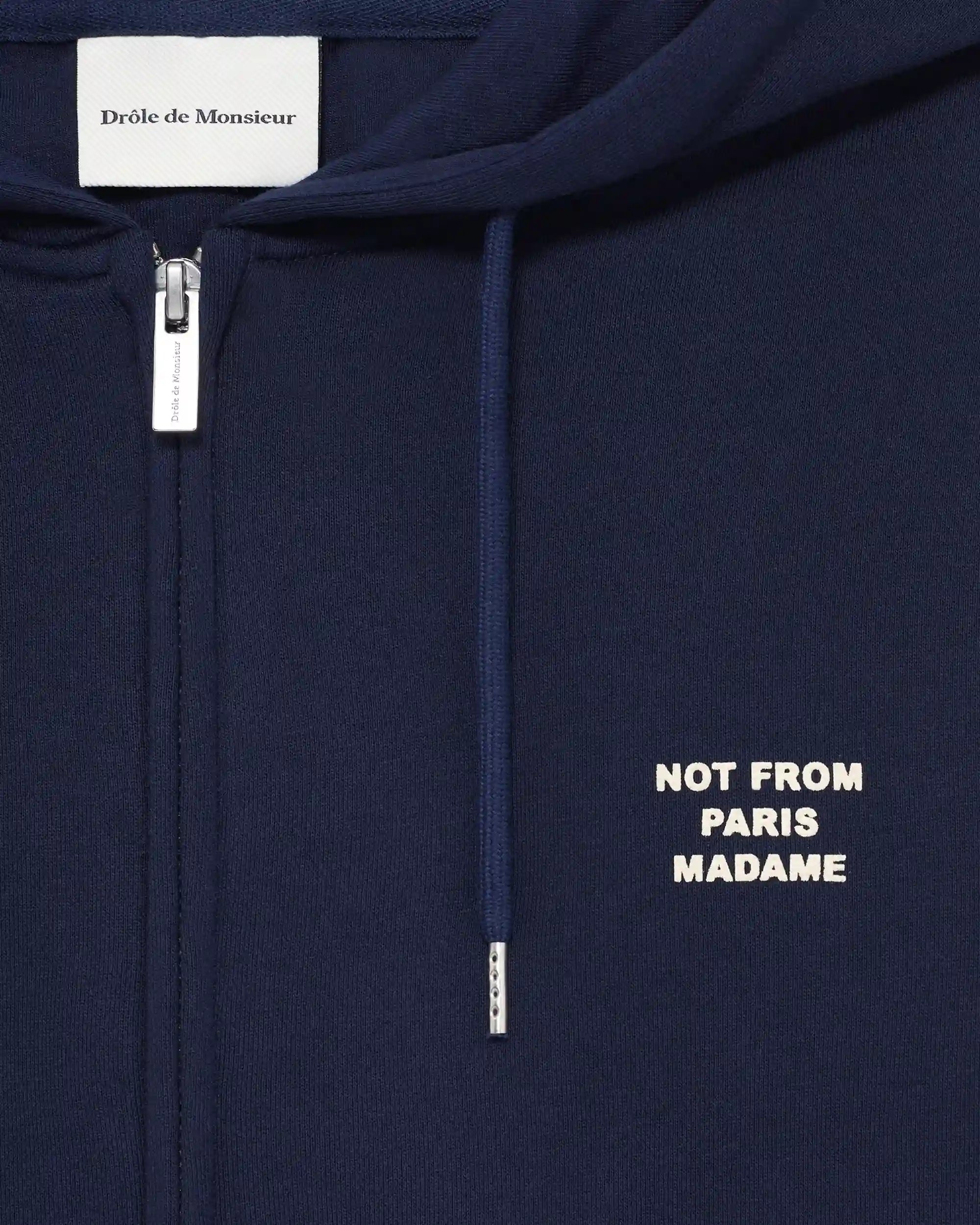 Drôle De Monsieur Slogan Zip Sweatshirt Hoodie Navy