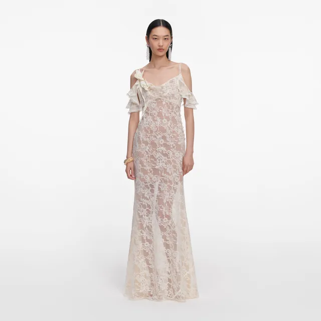 Self Portrait Cream Lace Flower Maxi Kleid Creme Spitze