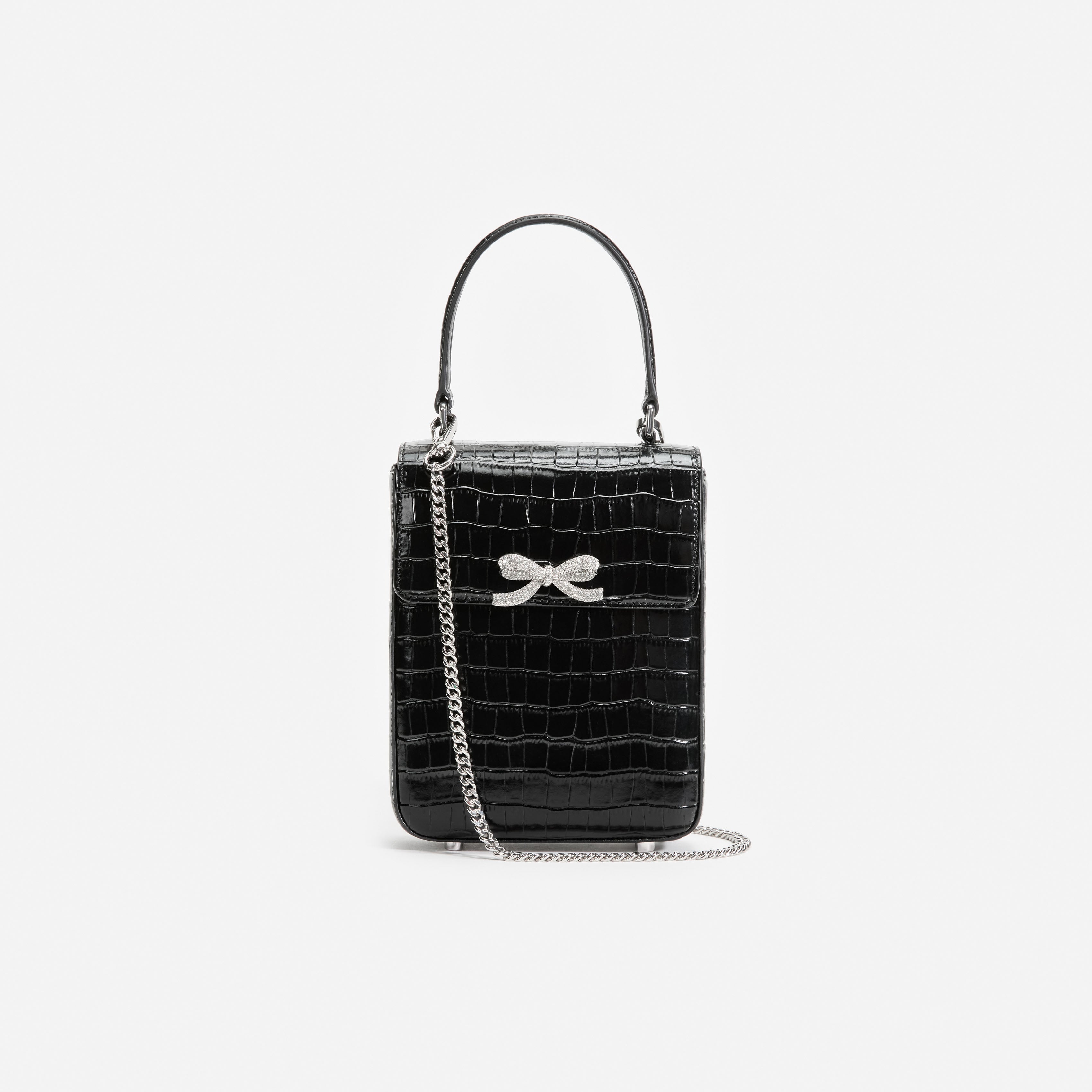 Self Portrait Structured Mini Bag Handtasche schwarz Krokoleder