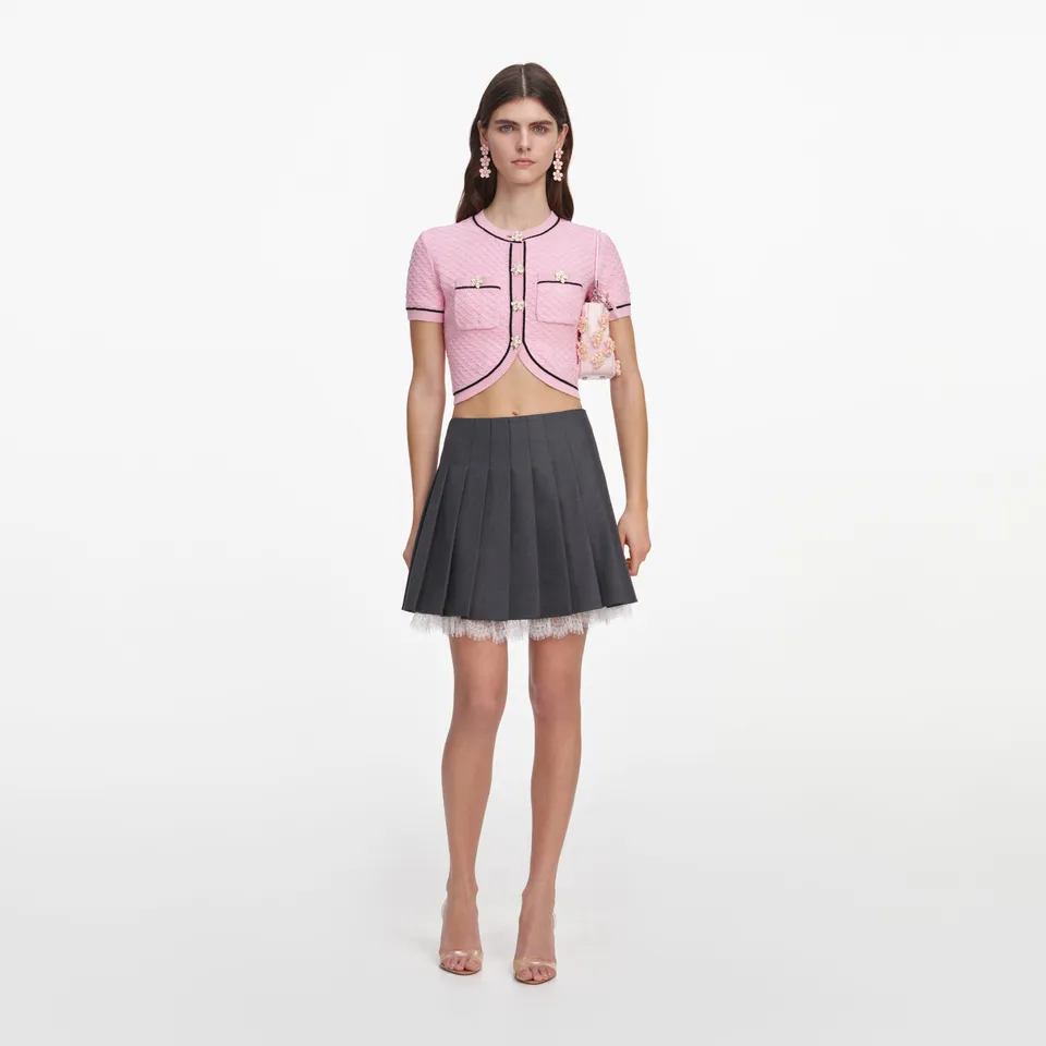 Self Portrait Knitwear Pink Flower Stricktop rosa cropped