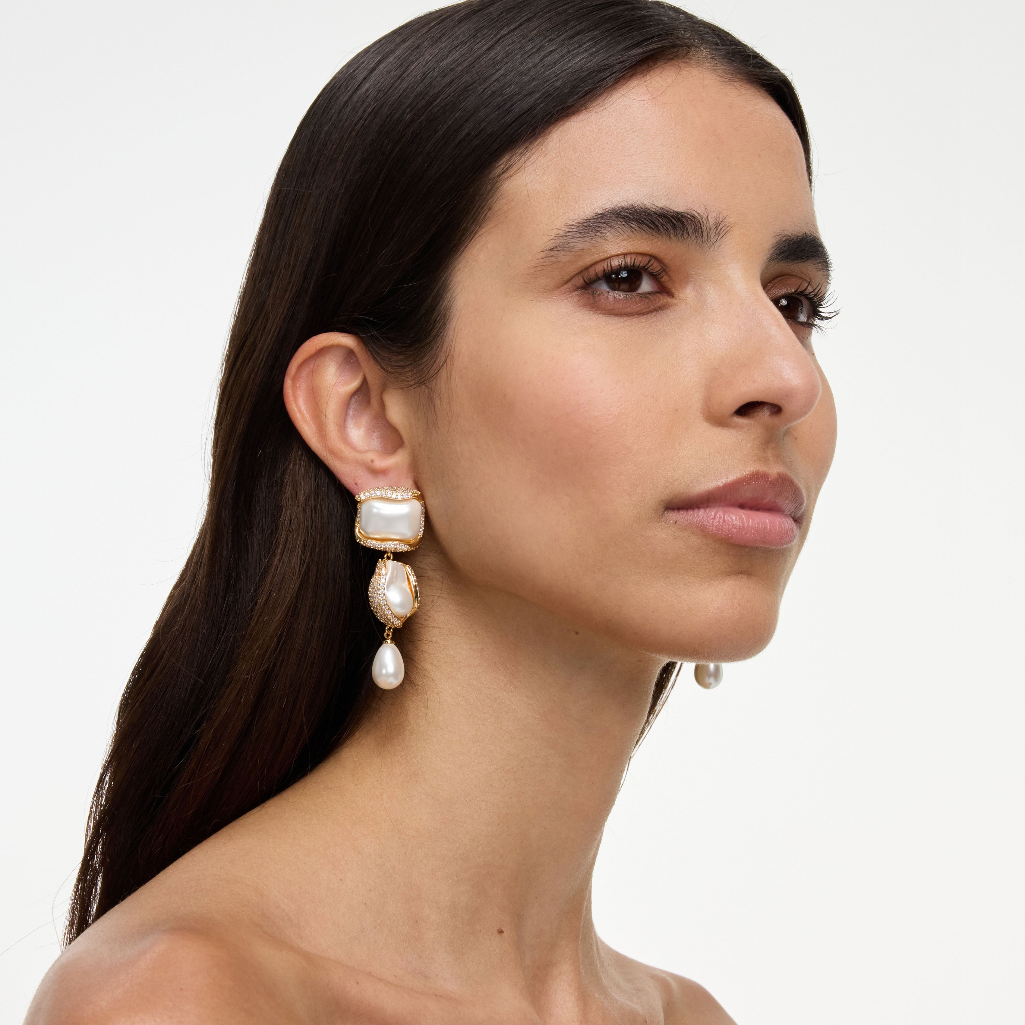 Self Portrait Gold Crystal Pearl Tiered Ohrringe Gold Perle