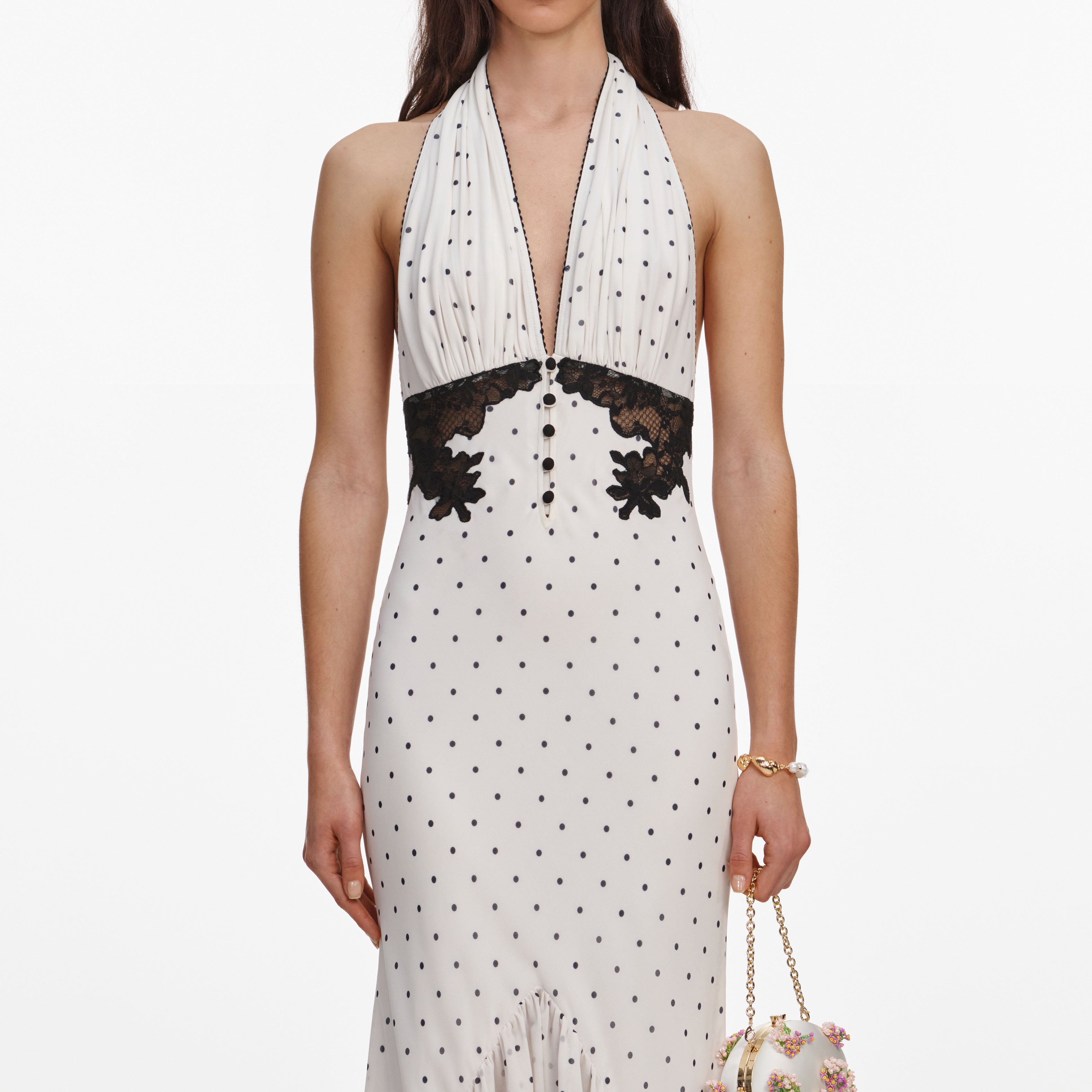 Self Portrait Polka Dot Halter Midi Kleid Weiß