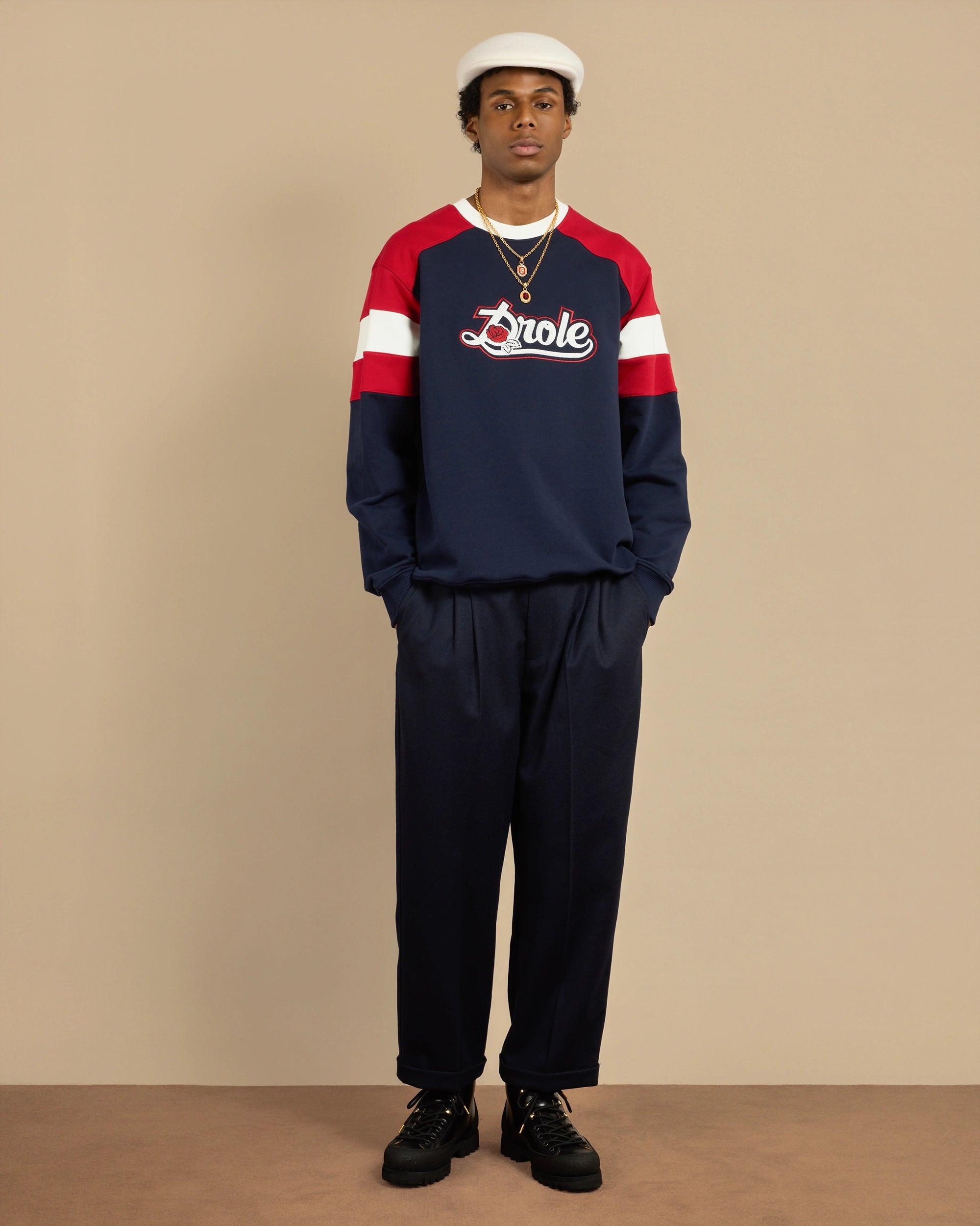 Drôle De Monsieur Plis Cropped Hose Navy Wolle 2-Falten