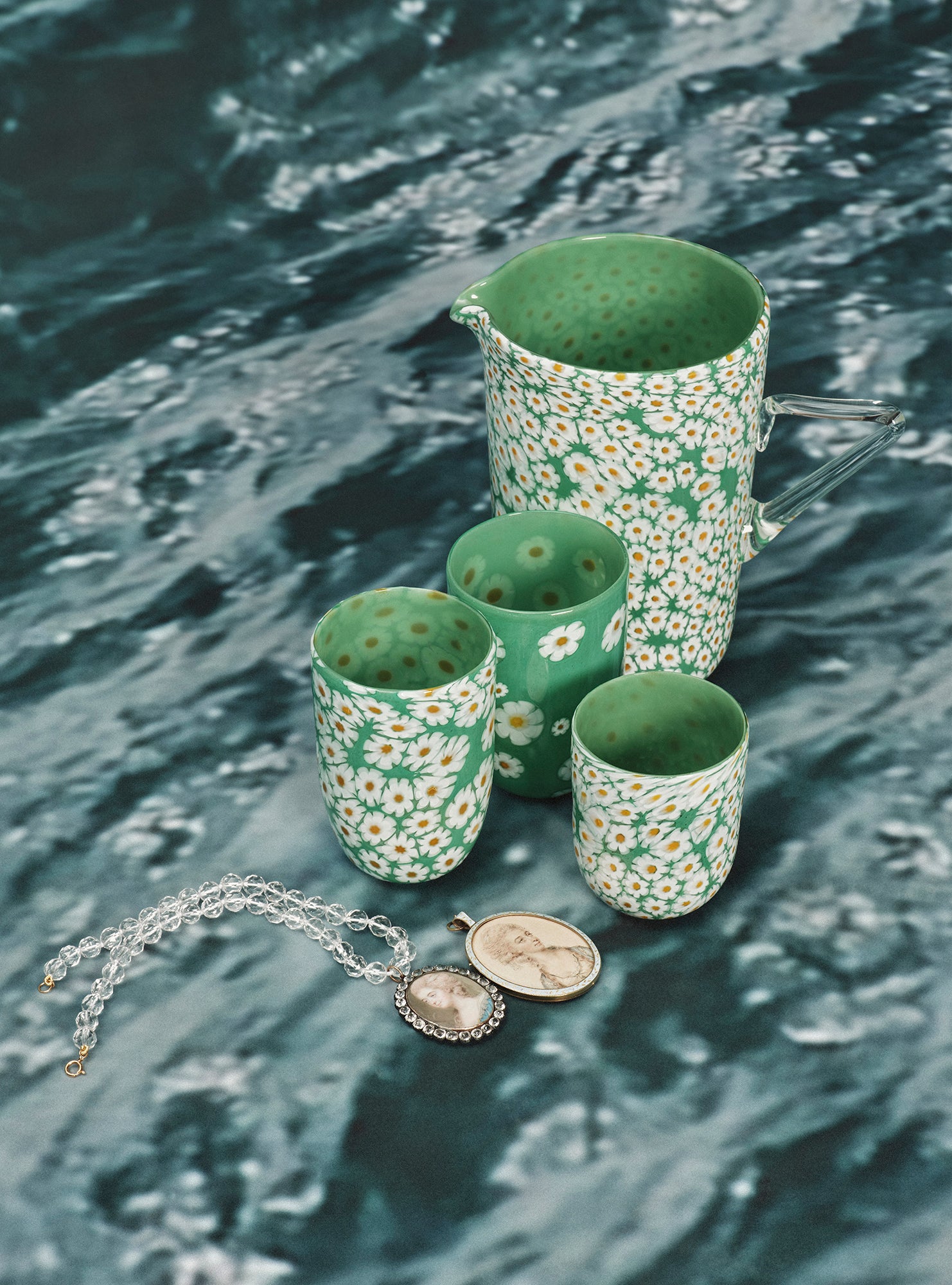 J.W.Anderson Full Murrina Jug Kanne Weiß Grün Murano