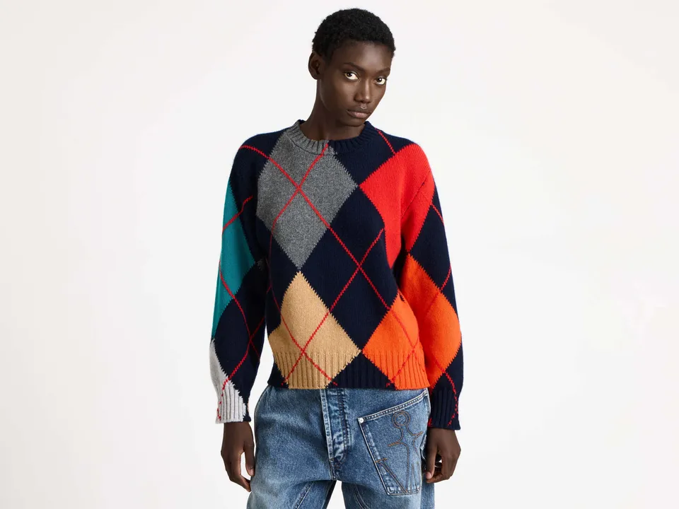 J.W.Anderson Knitwear Argyle Pullover Navy Wolle Cropped