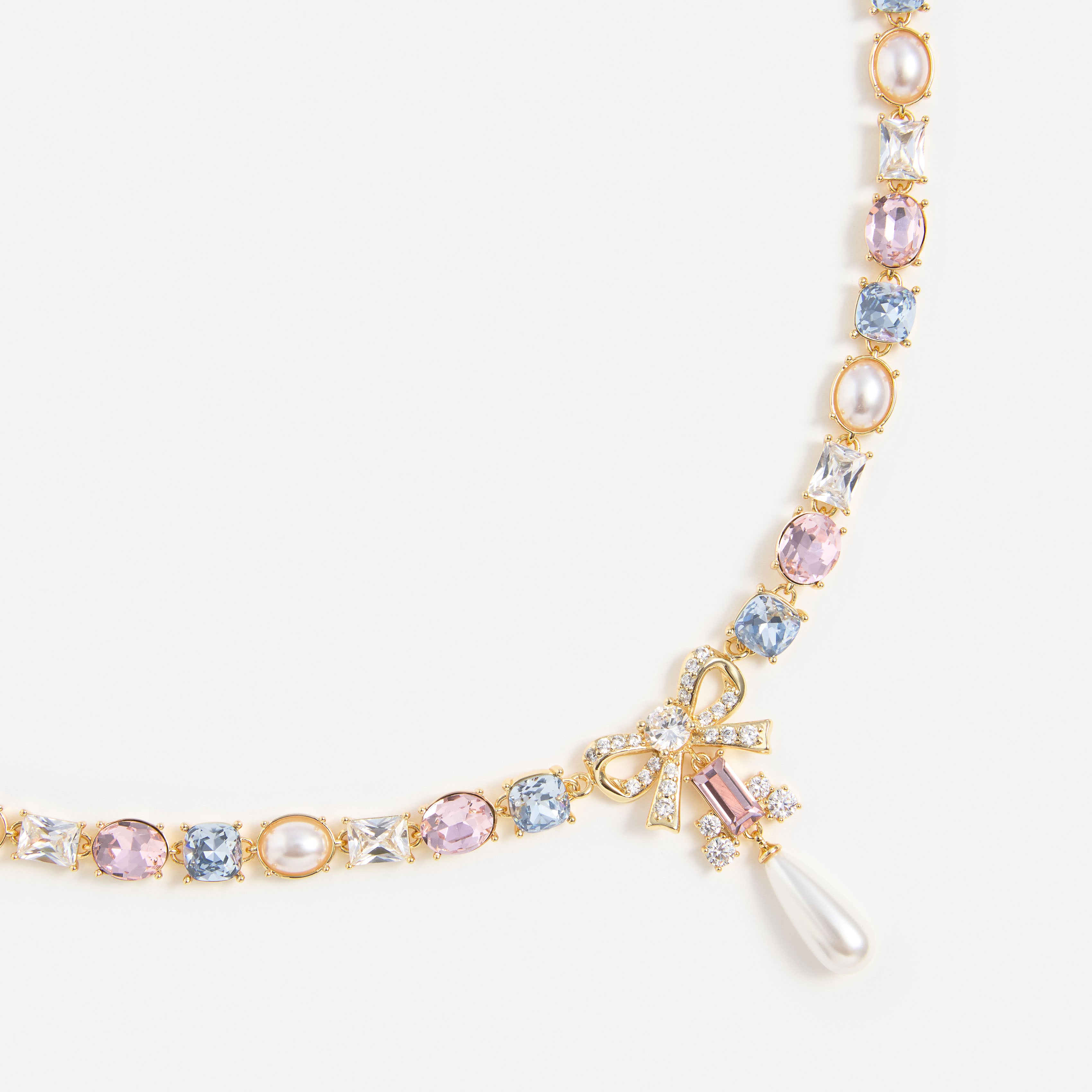 Self Portrait Jewellery Gold Bow Halskette Multi Kristall Perle