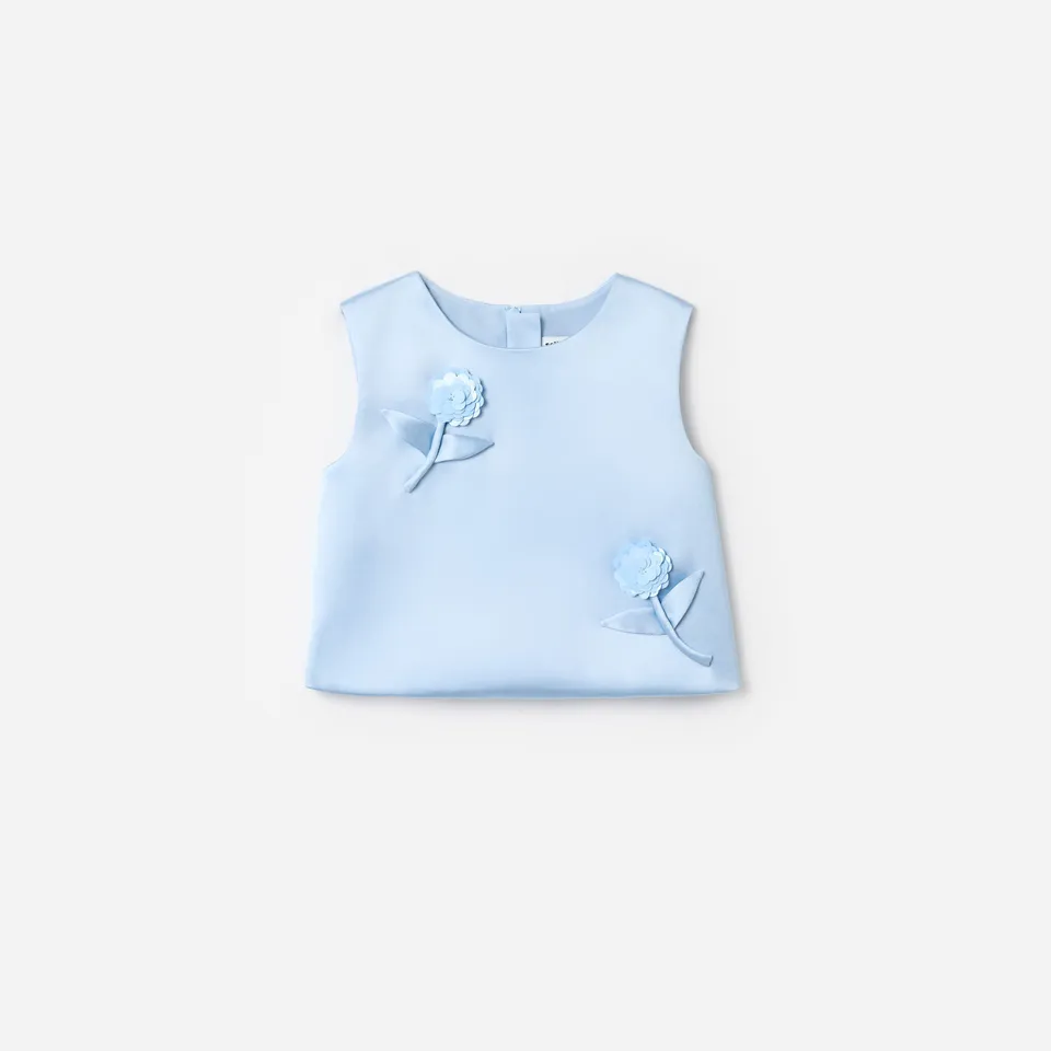 Self Portrait Satin Pailletten Top Blau Blumen Kinder