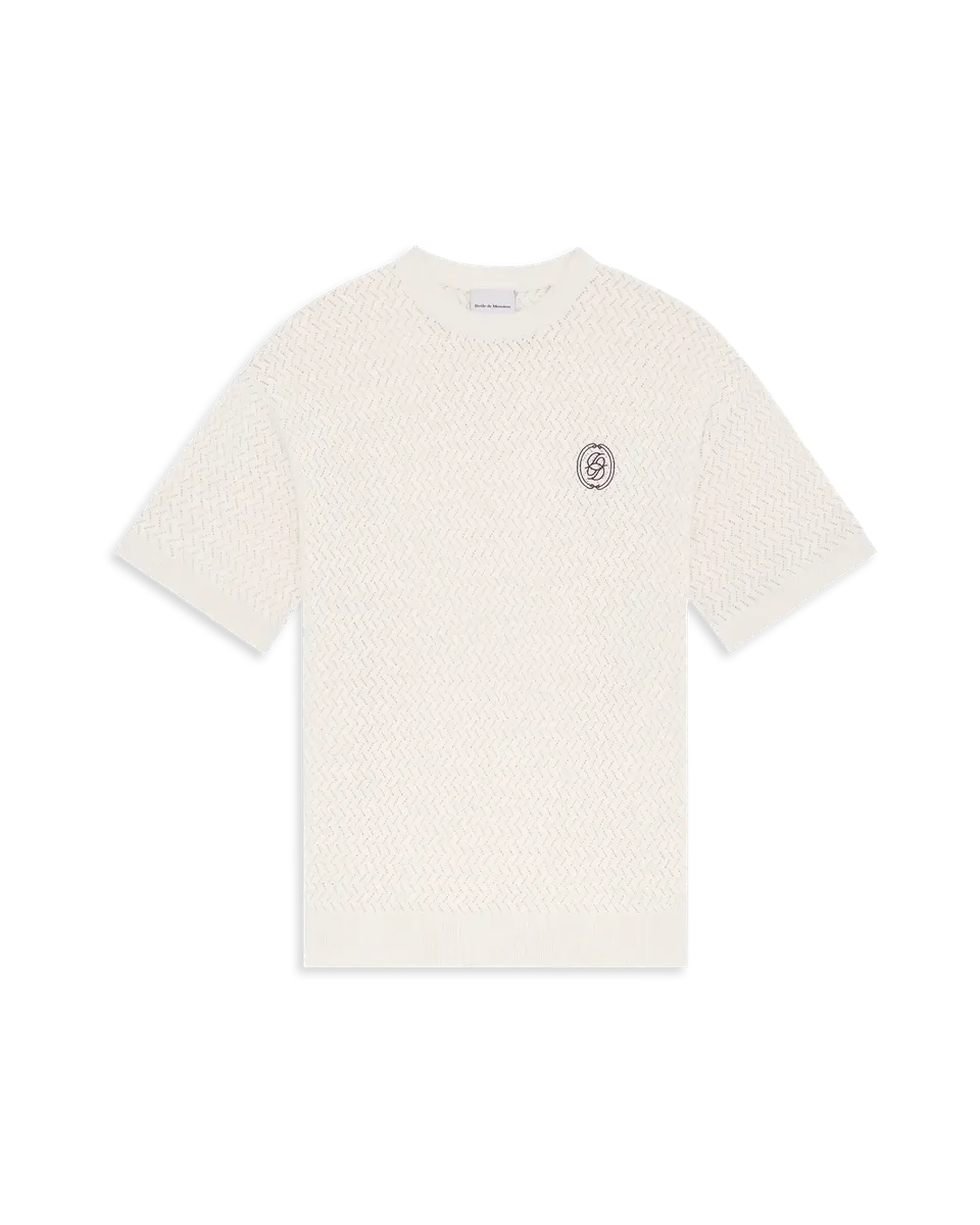 Drôle De Monsieur Ajourée D Miroir Strickshirt Off White Baumwolle