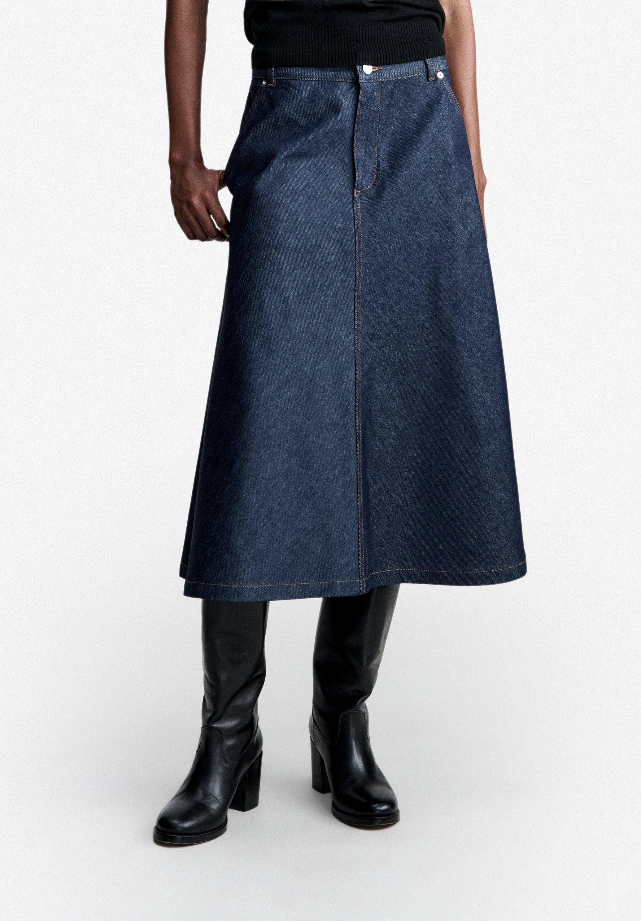 A.P.C. Rock indigoblau japanischer Denim wadenlang