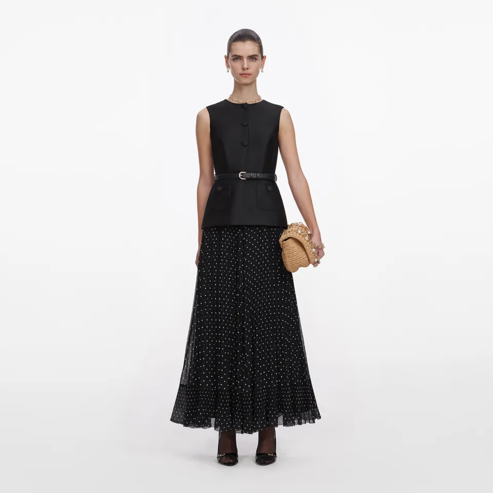 Self Portrait Dresses Black Taffeta Polka Dot Midi Kleid UK 8 Taft