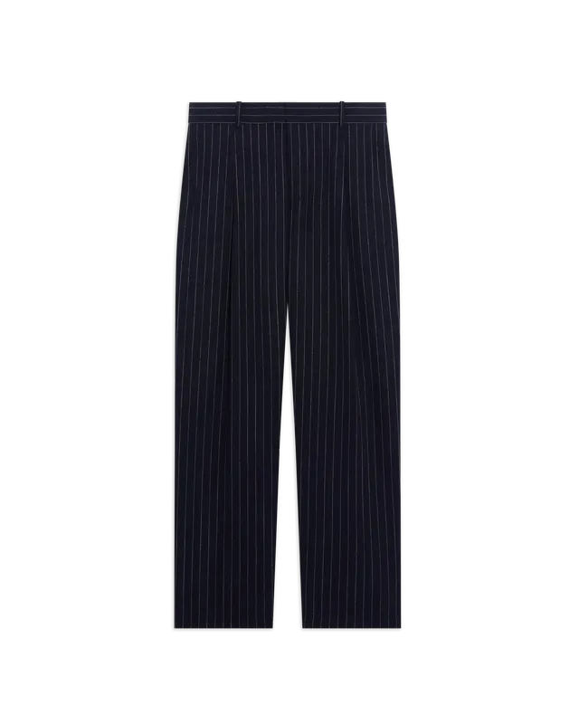 Drôle De Monsieur Striped Single Pleat Hose Navy Wolle
