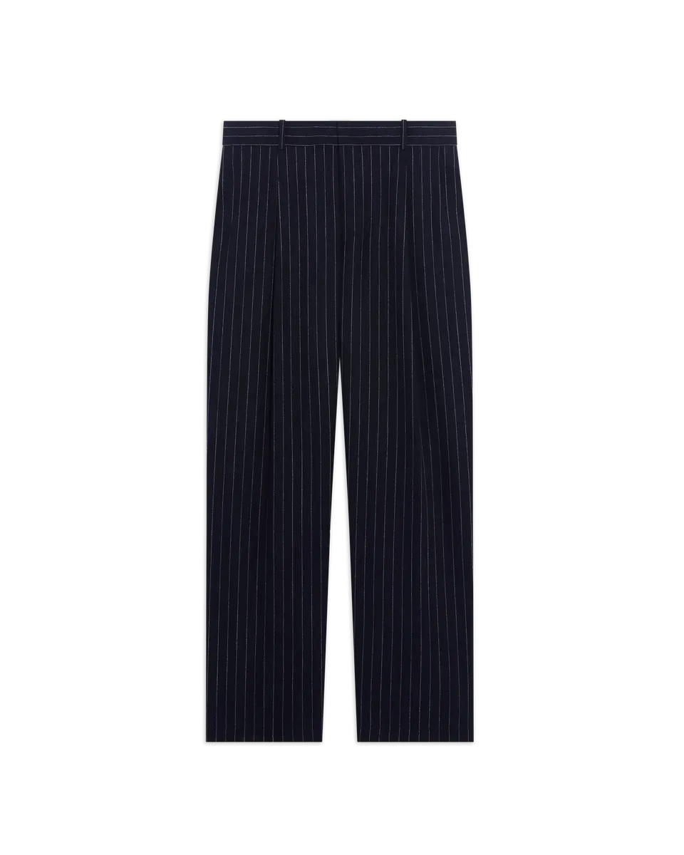 Drôle De Monsieur Striped Single Pleat Hose Navy Wolle