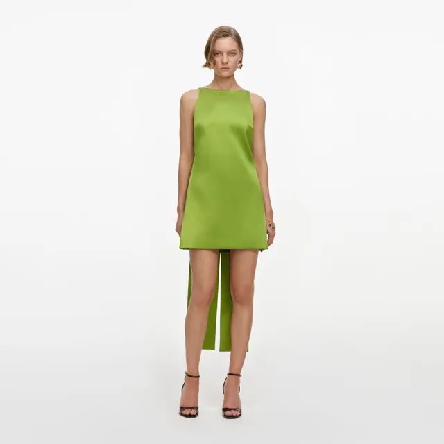Self Portrait Green Satin Bow Mini Kleid Grün Satin