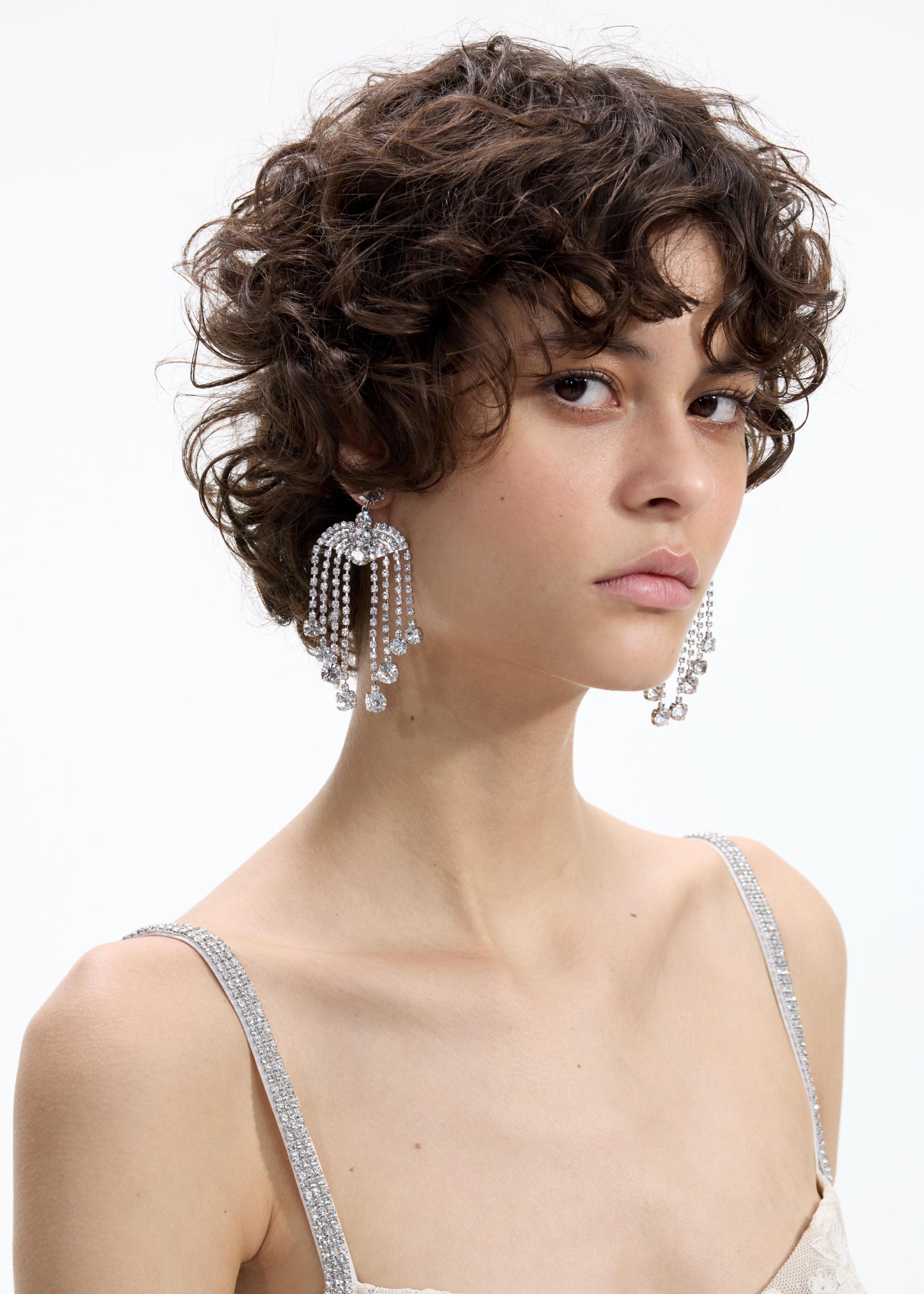 Self Portrait Crystal Ohrringe Silber Kronleuchter Lang