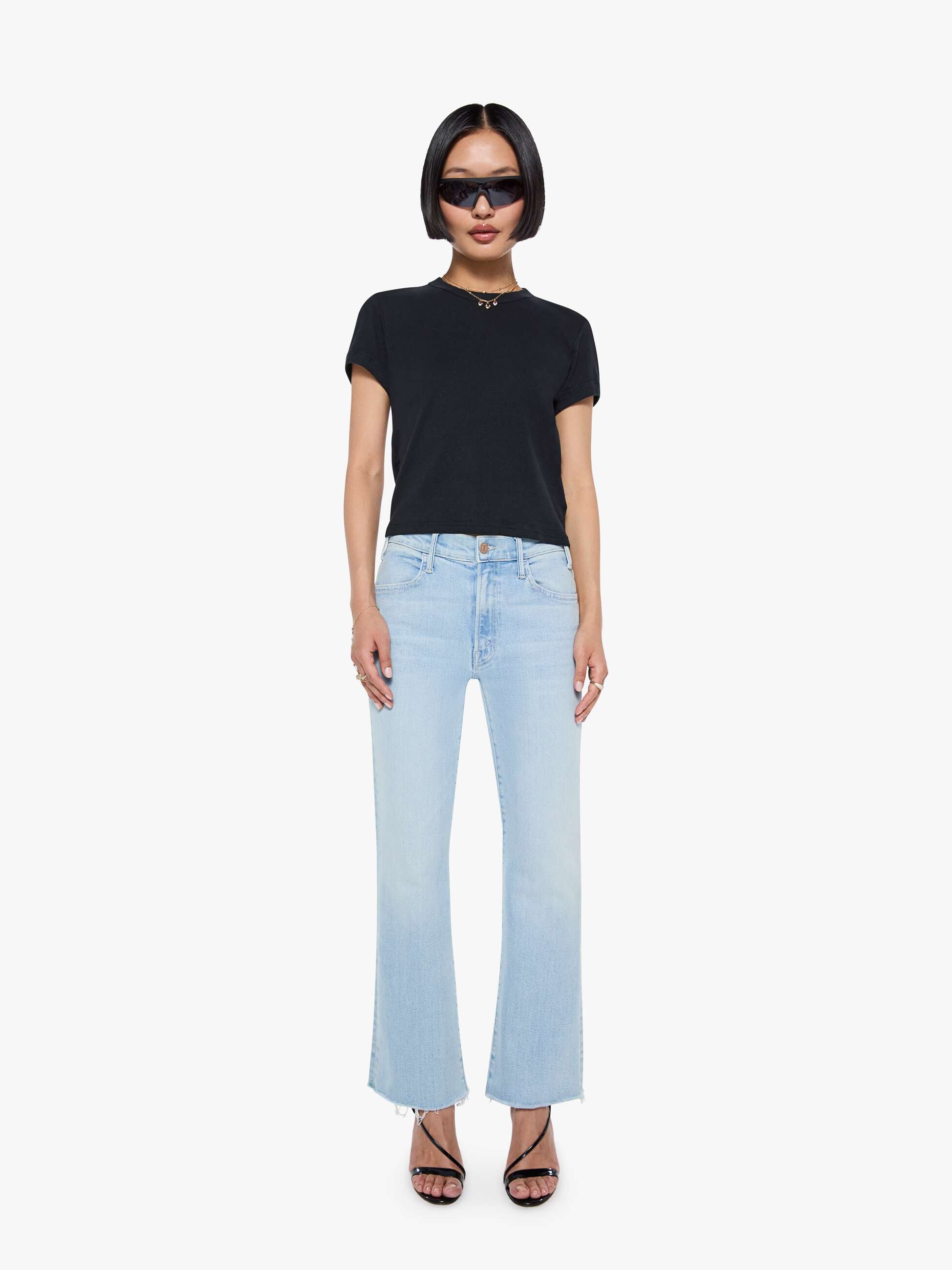 Mother Petites Lil Hustler Ankle Fray Jeans Hellblau kurz