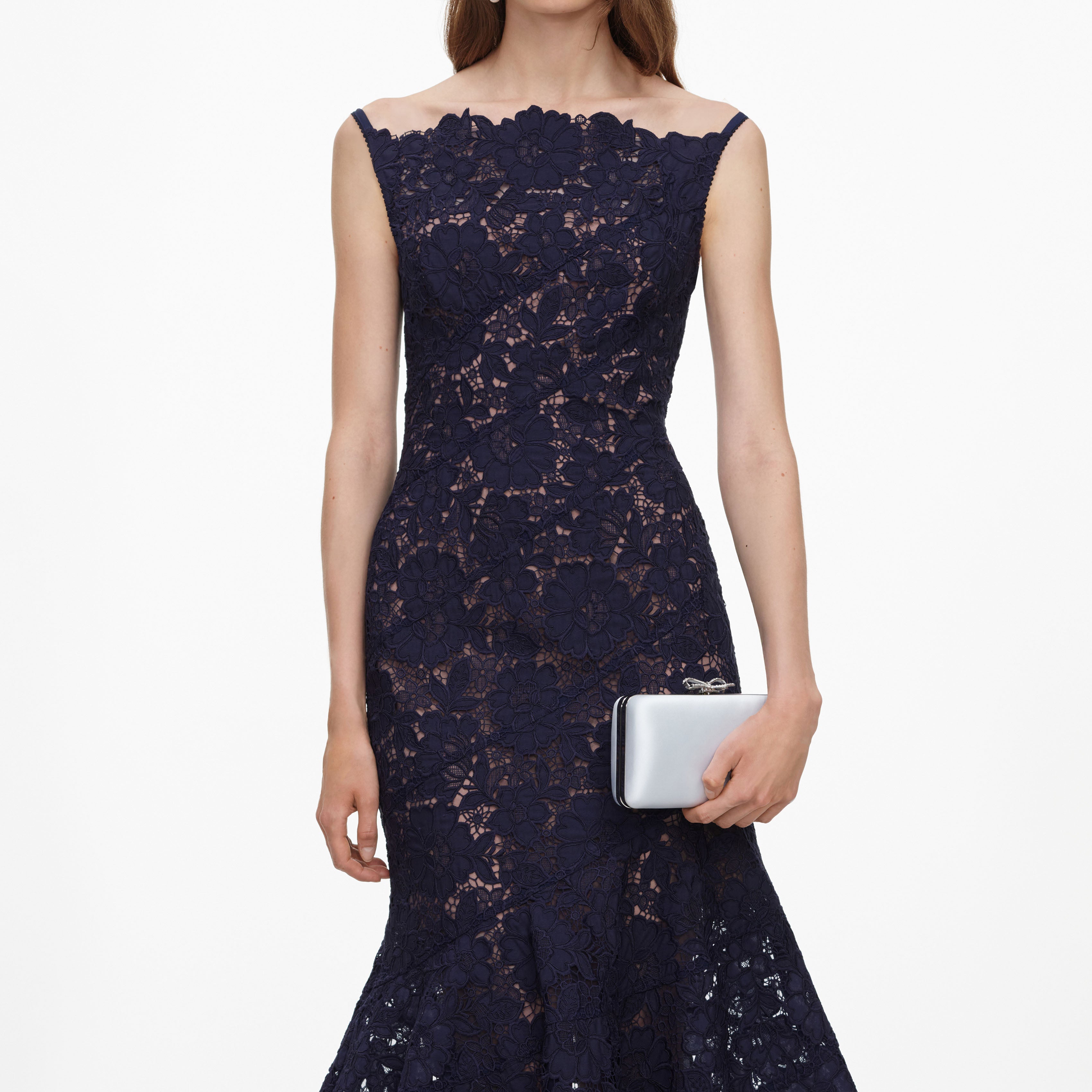Self Portrait Dresses Navy Spiral Spitze Midikleid Navy