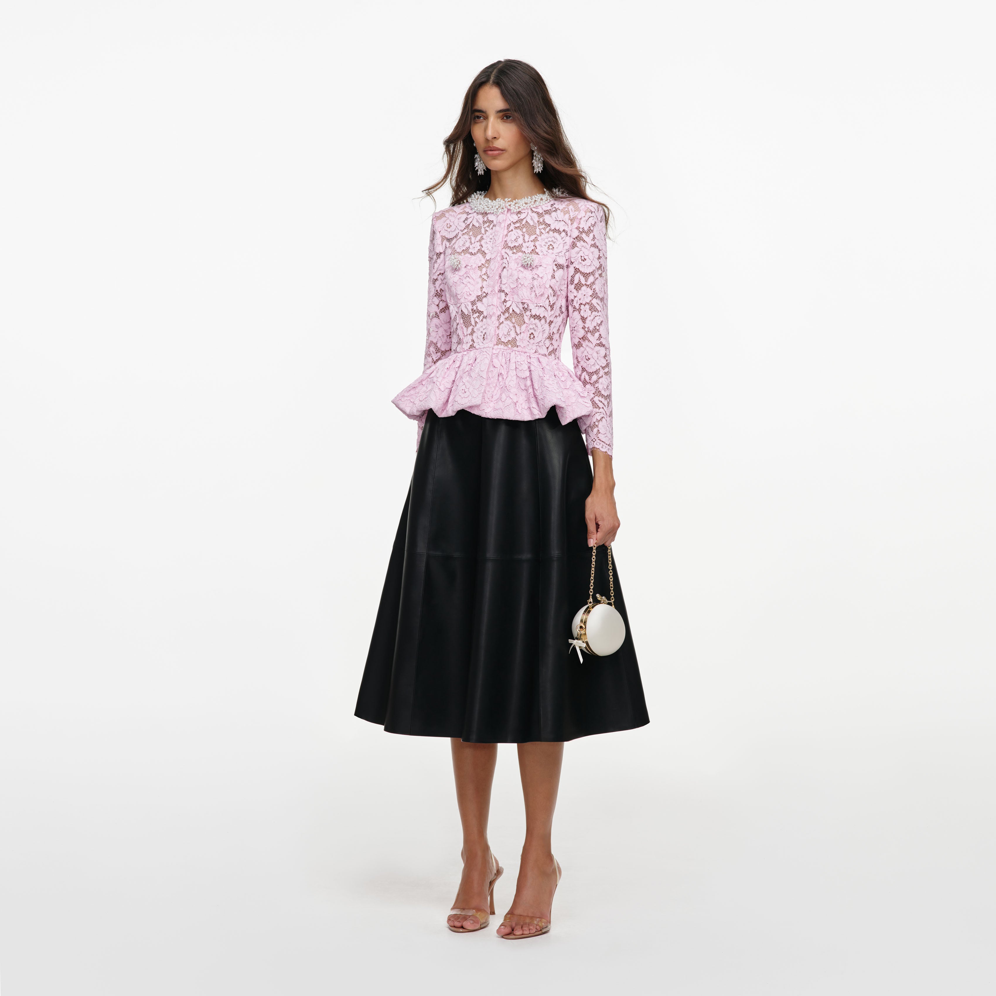 Self Portrait Pink Lace Peplum Top Oberteil Rosa Spitze