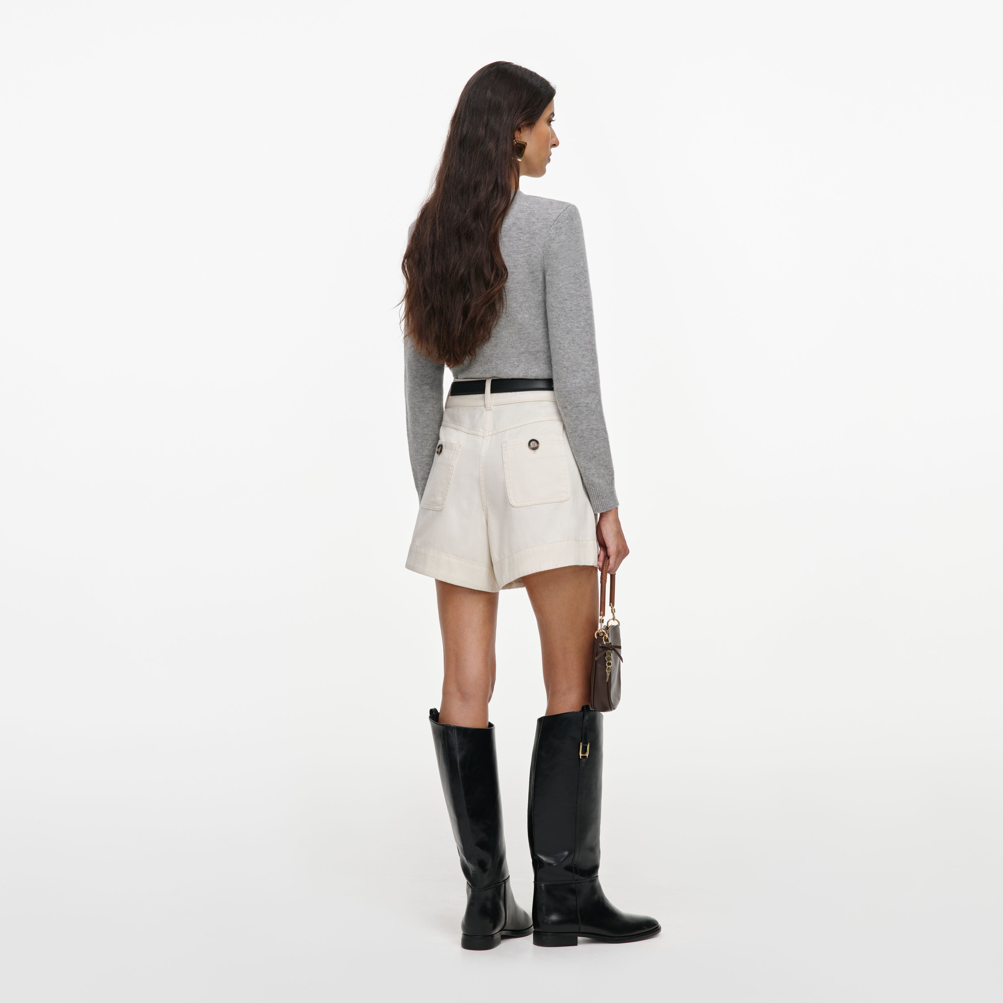 Self Portrait Cream Denim Shorts Creme Denim