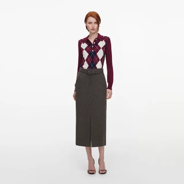Self Portrait Knitwear Pullover Bordeaux Argyle Leicht