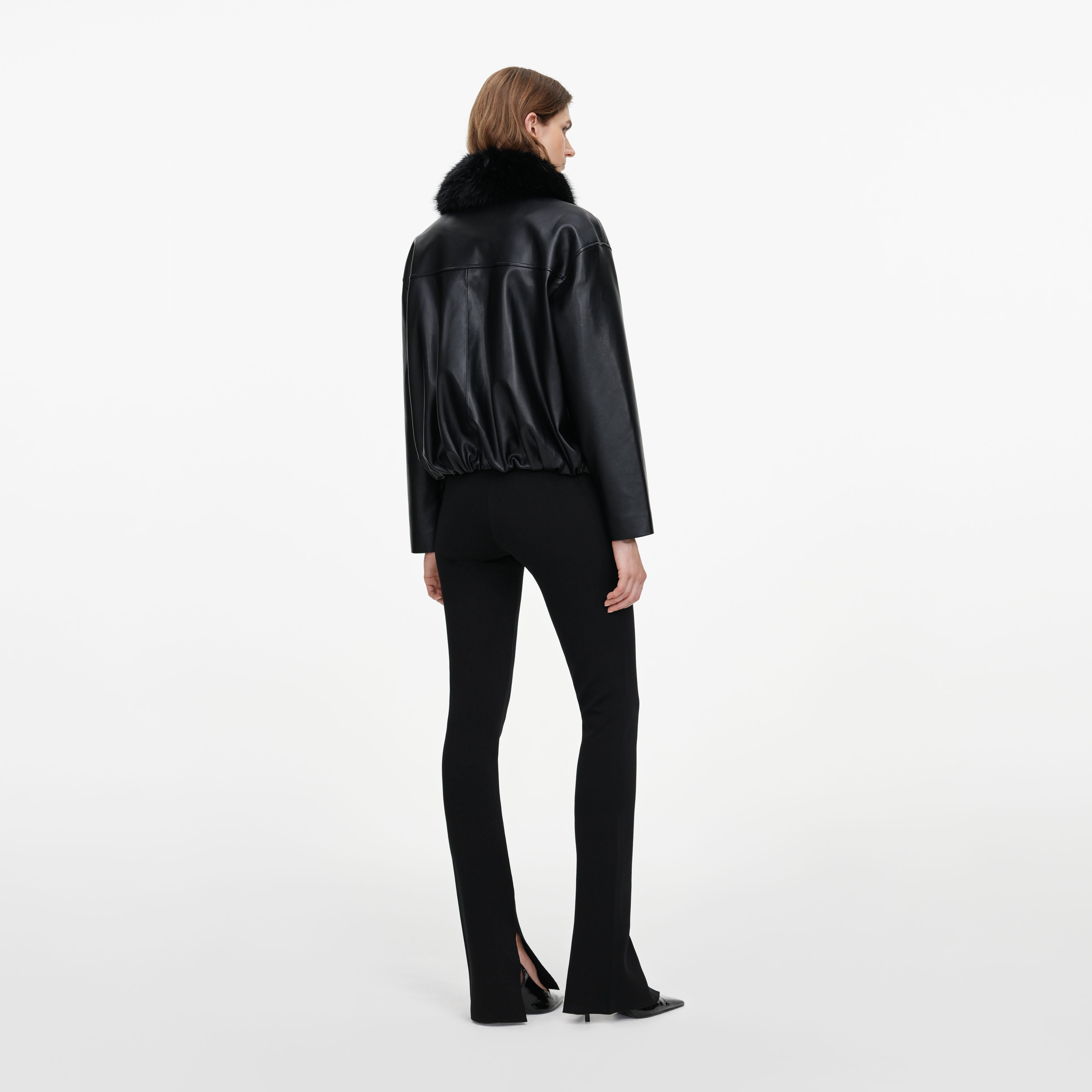 Self-Portrait Outerwear Bomberjacke Schwarz Kunstleder Fell