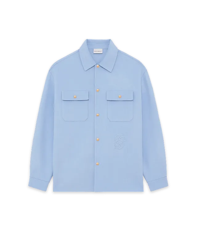 Drôle De Monsieur Überhemd Wolle Hellblau Stickerei