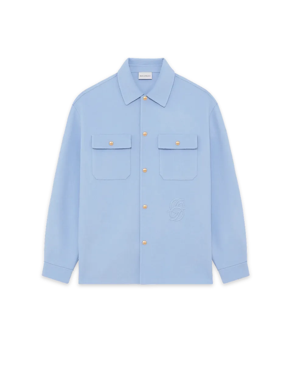 Drôle De Monsieur Überhemd Wolle Hellblau Stickerei