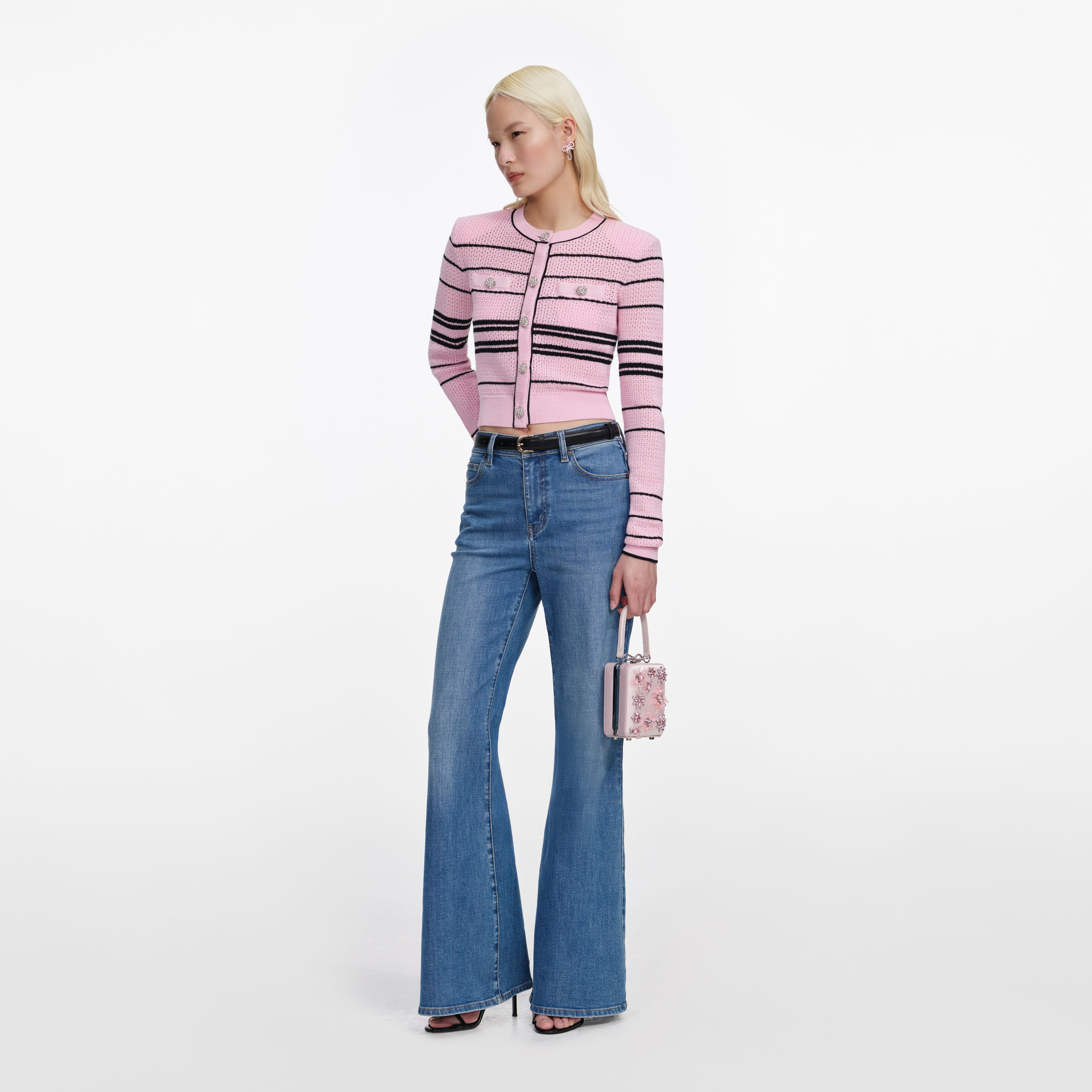 Self Portrait Pink Stripe Strickjacke Rosa XS-S-M-L