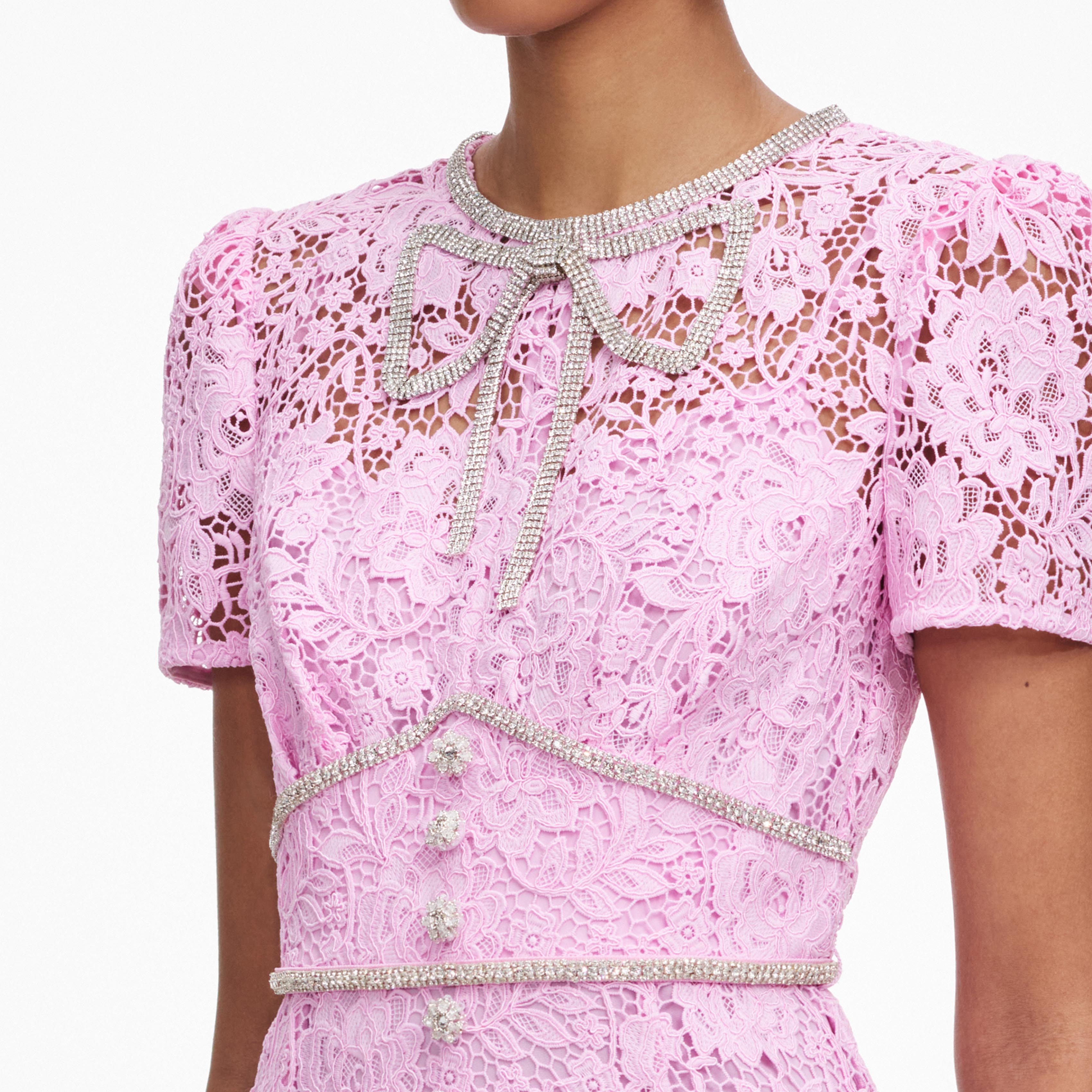 Self Portrait Pink Cord Lace Midikleid Rosa Spitze