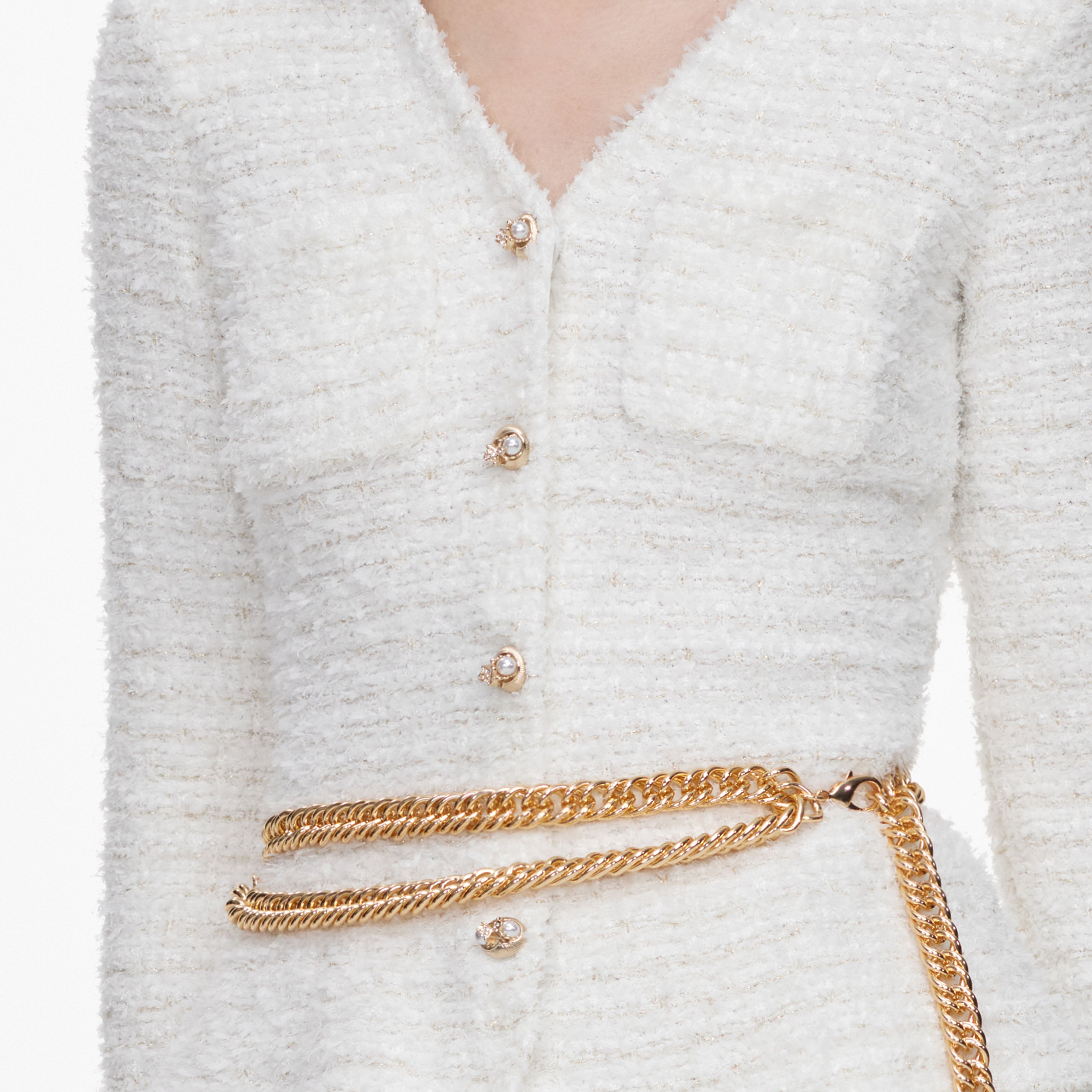 Self Portrait Cream Textured Knit Cardigan Creme S