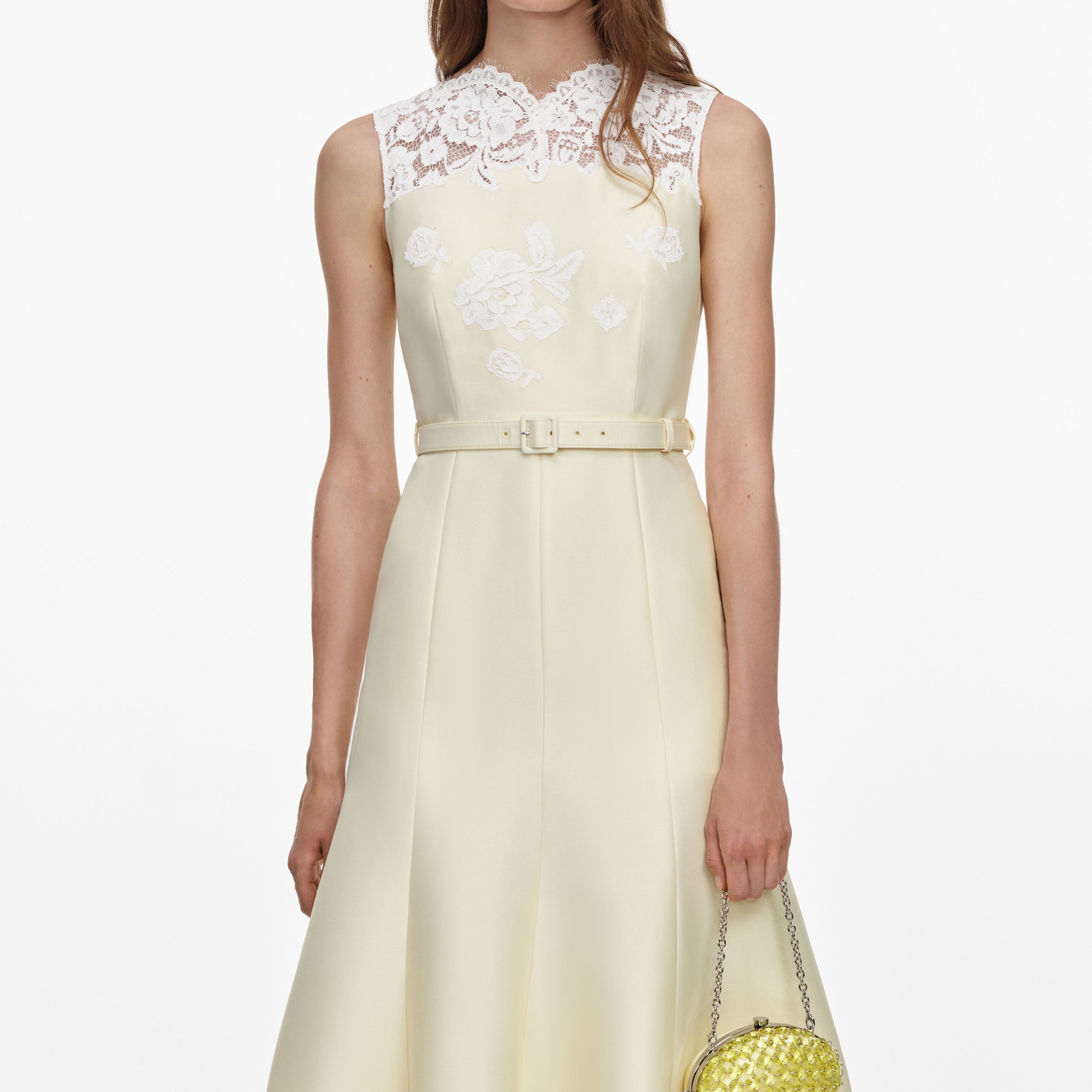 Self Portrait Yellow Taffeta Lace Midikleid Gelb Taft