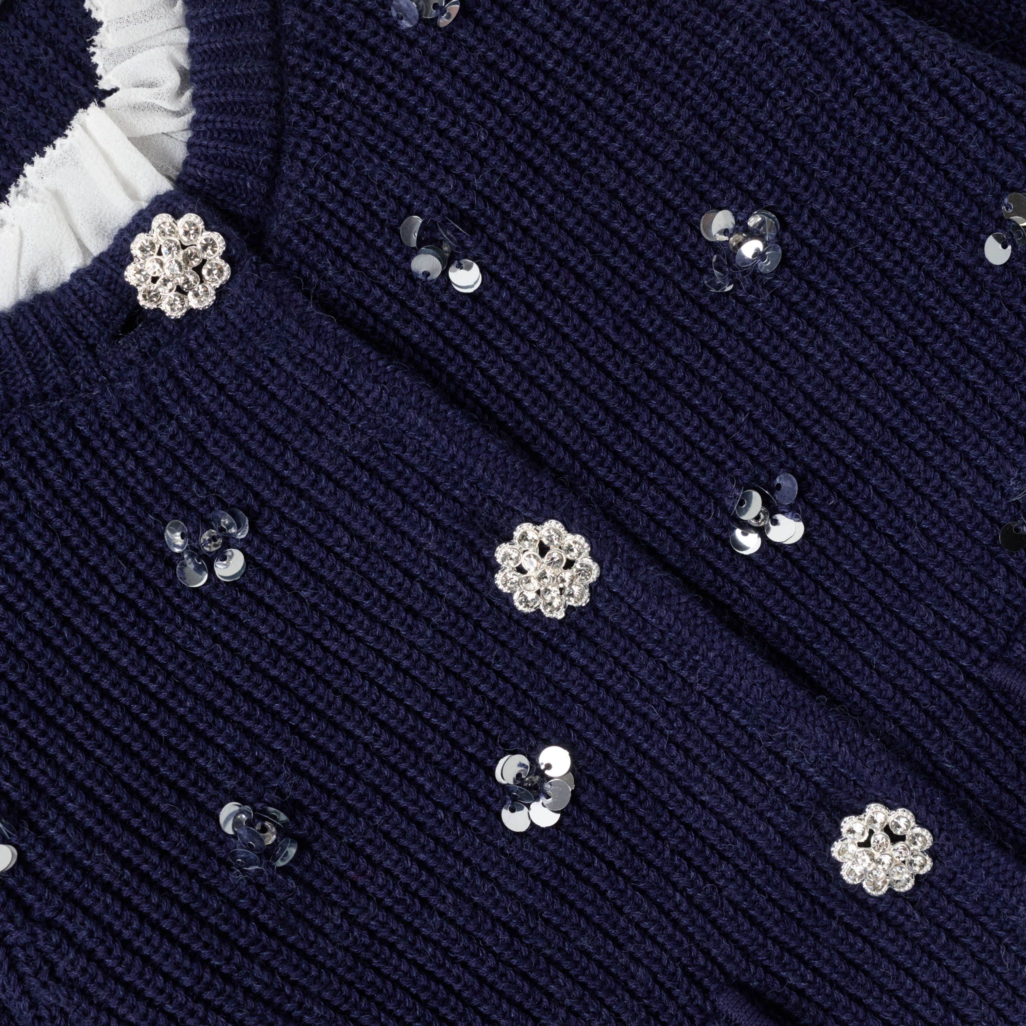 Self Portrait Knitwear Strickjacke Marine Bouclé Pailletten