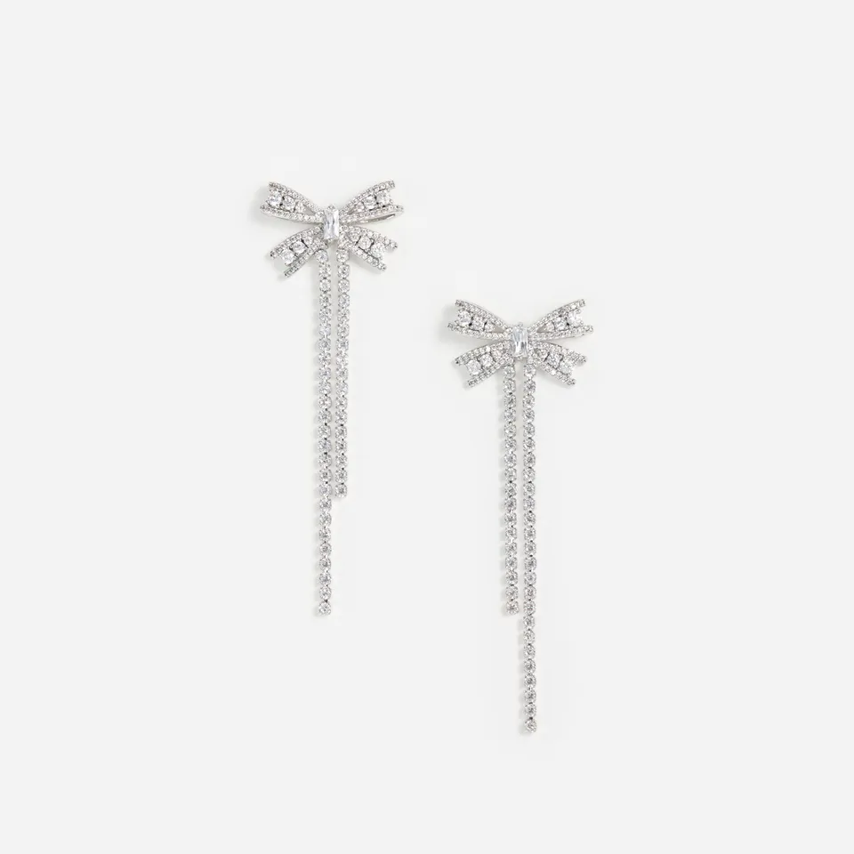 Self Portrait Bow Dangle Ohrringe Silber Kristall lang