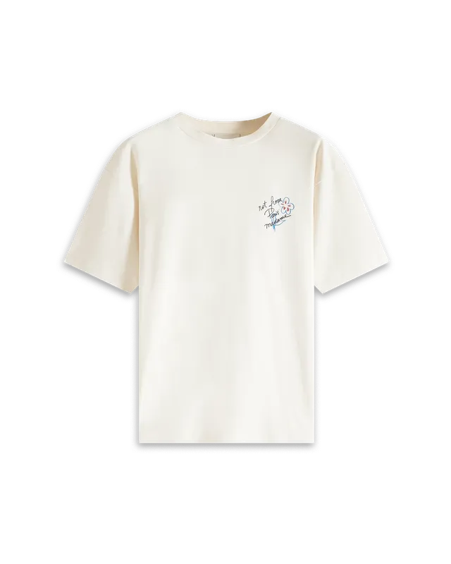 Drôle de Monsieur Esquisse Slogan T-Shirt Creme Baumwolle
