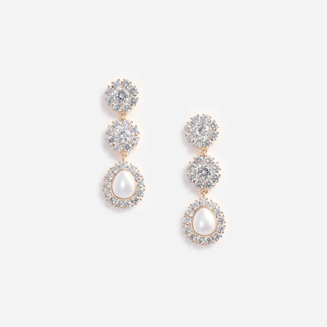 Self Portrait Gold Crystal Flower Tiered Earrings Ohrringe