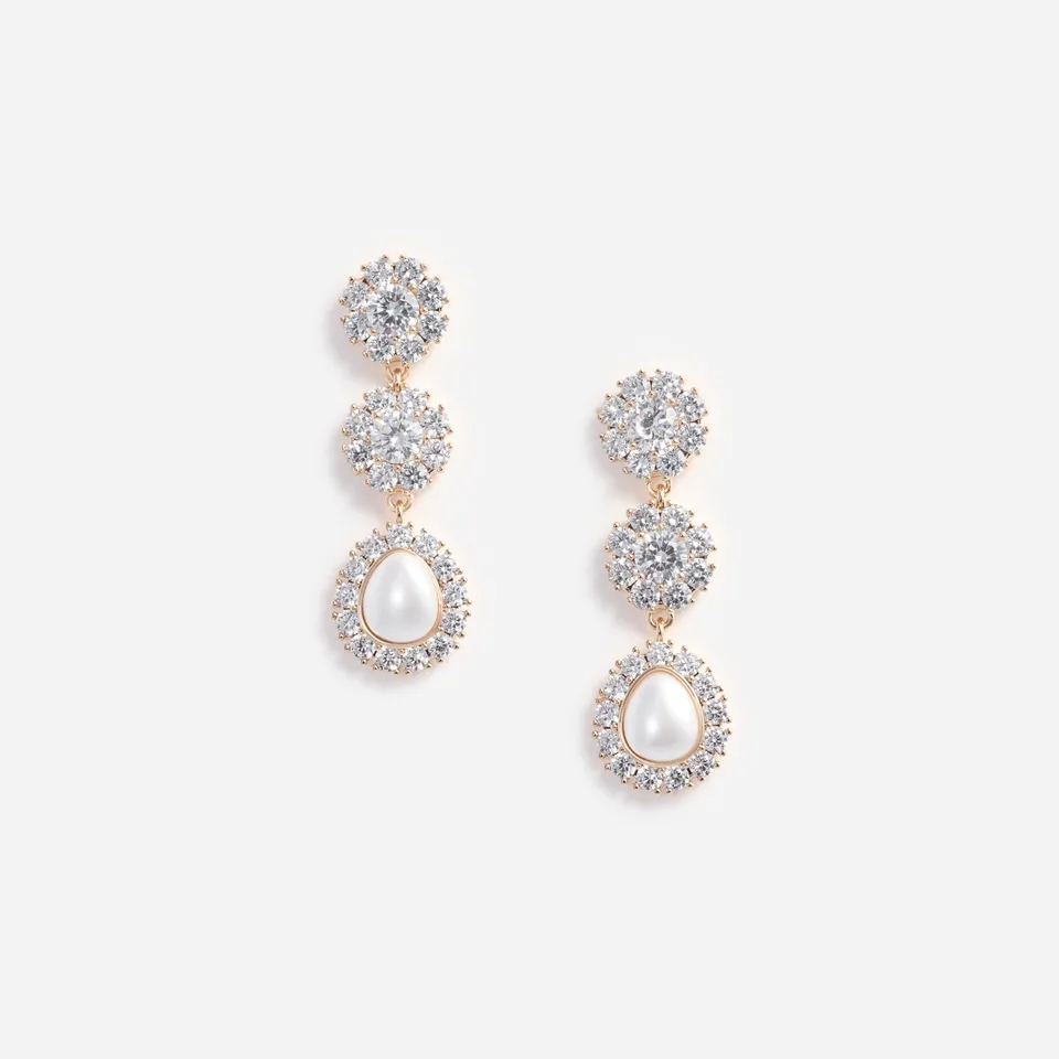 Self Portrait Gold Crystal Flower Tiered Earrings Ohrringe