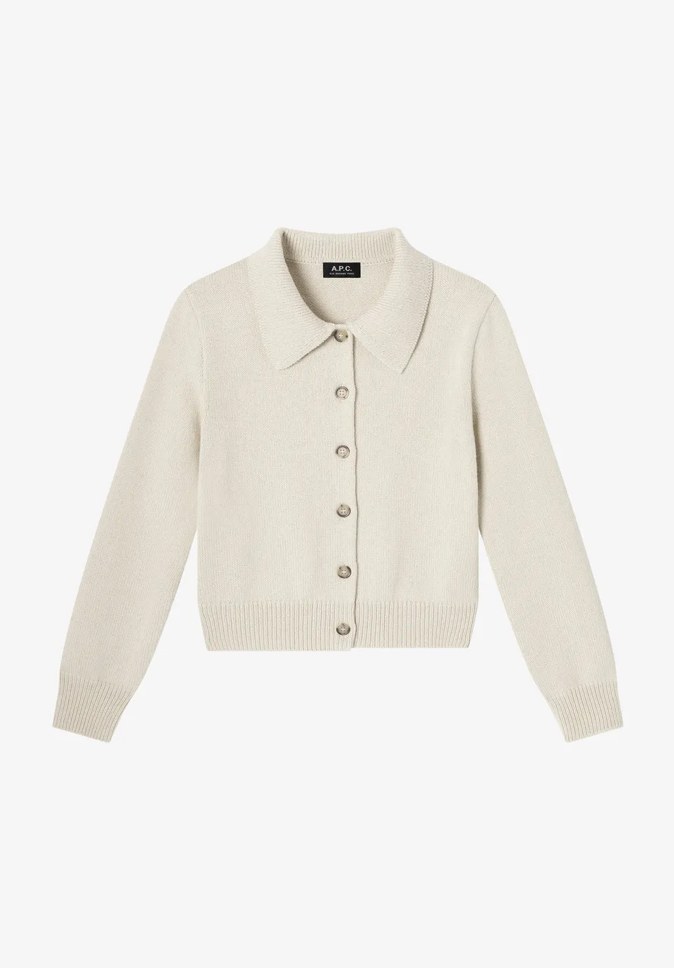 A.P.C. Cardigan grau Wolle Kragen Hornknöpfe