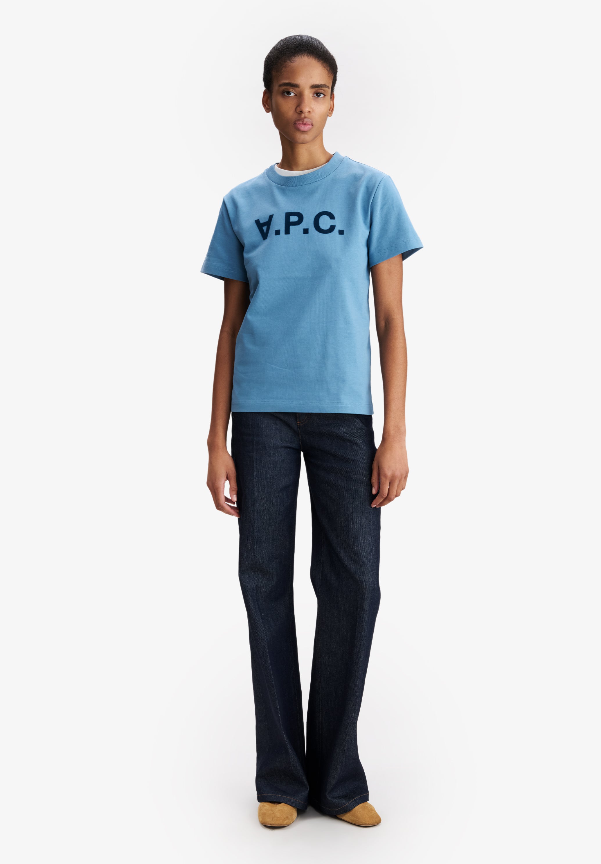 A.P.C. V.P.C.-Logo T-Shirt blau Bio-Baumwolle