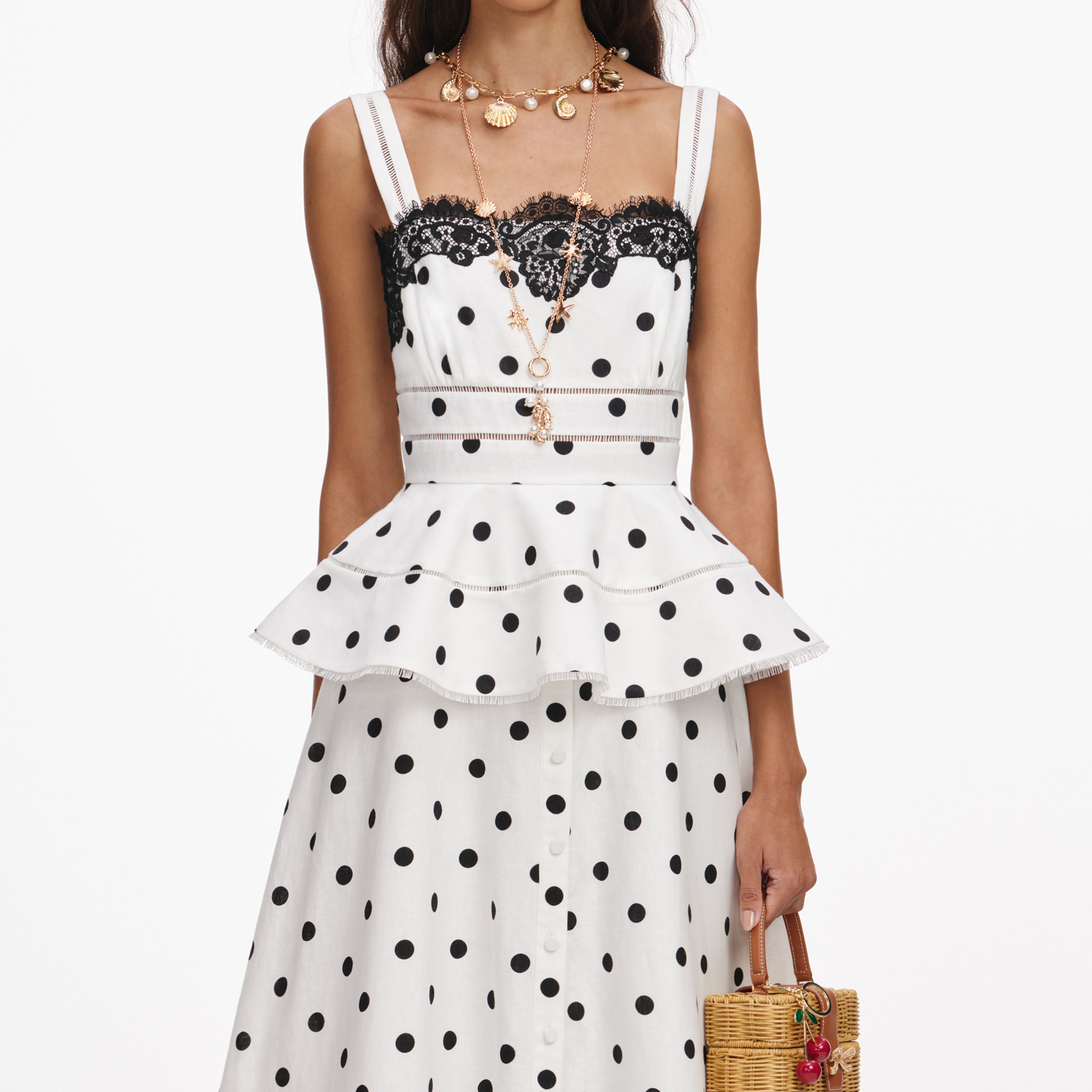 Self Portrait Dresses Midi Kleid Weiß Leinen UK 8 Punkte