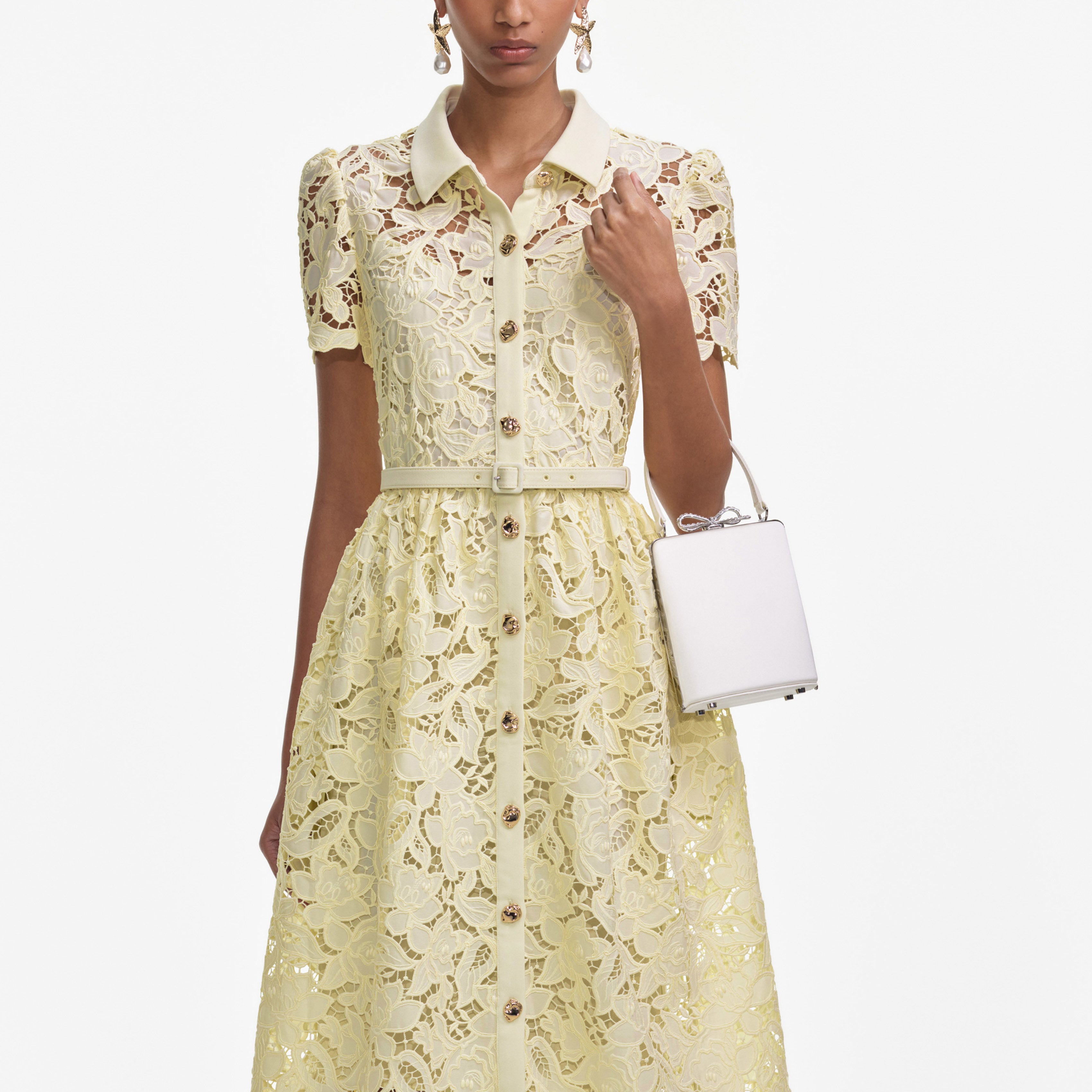 Self Portrait Yellow Lace Collared Midikleid Gelb Spitze