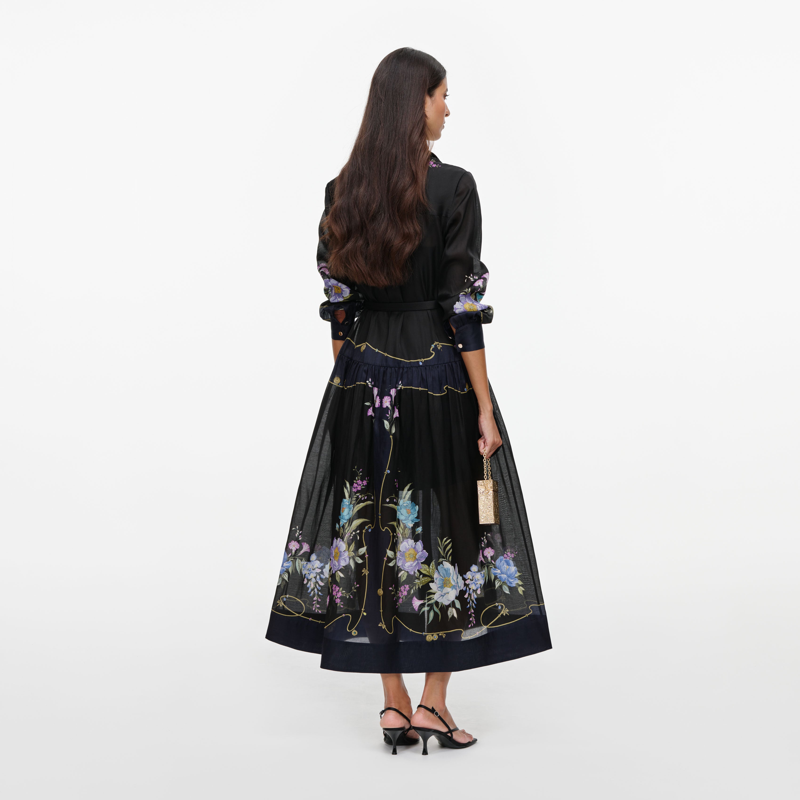 Self Portrait Dresses Navy Floral Organza-Midikleid UK 10 Blumen