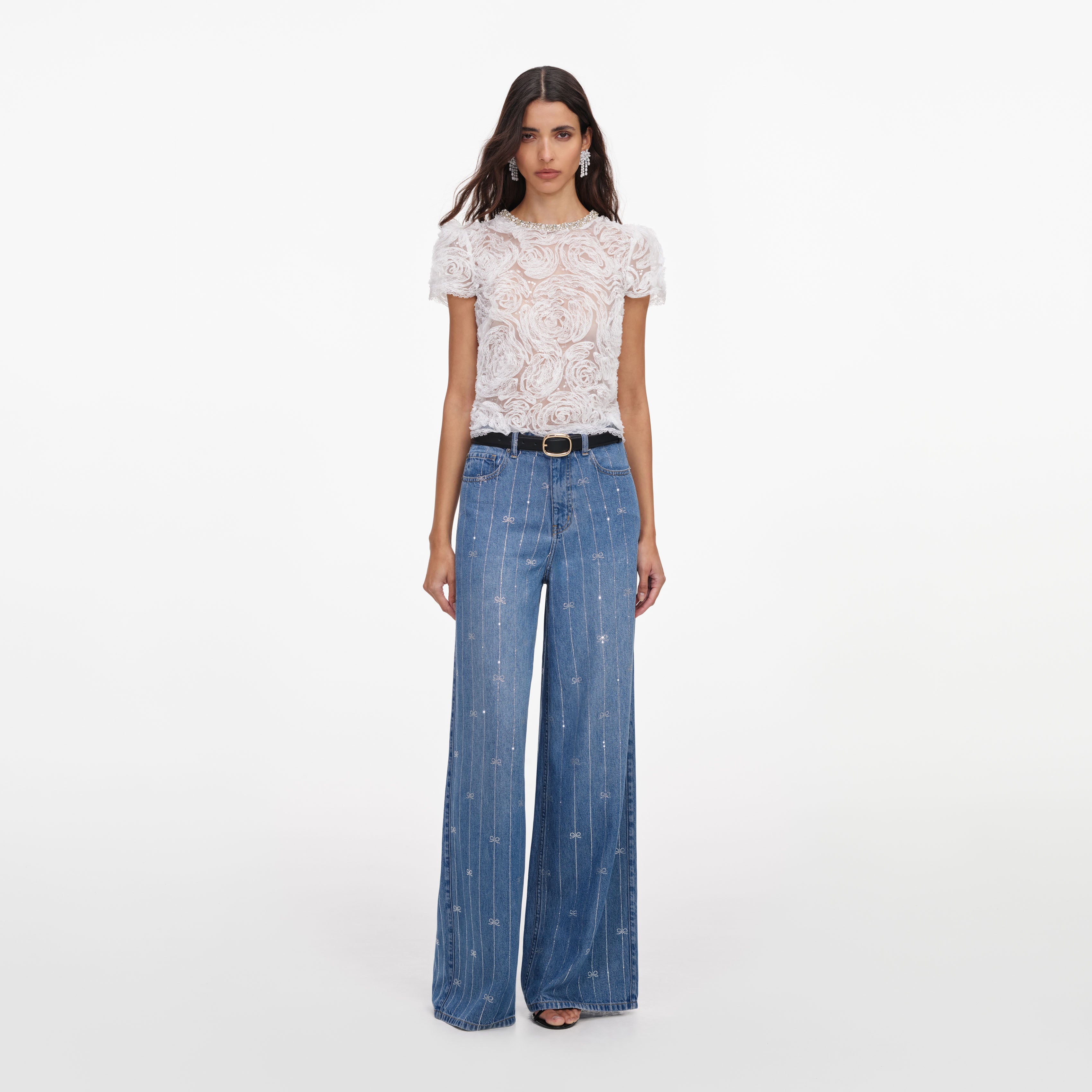 Self Portrait Light Blue Rhinestone Stripe Jeans hellblau 26