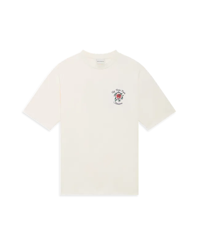 Drôle De Monsieur Slogan T-Shirt Creme Baumwolle Print