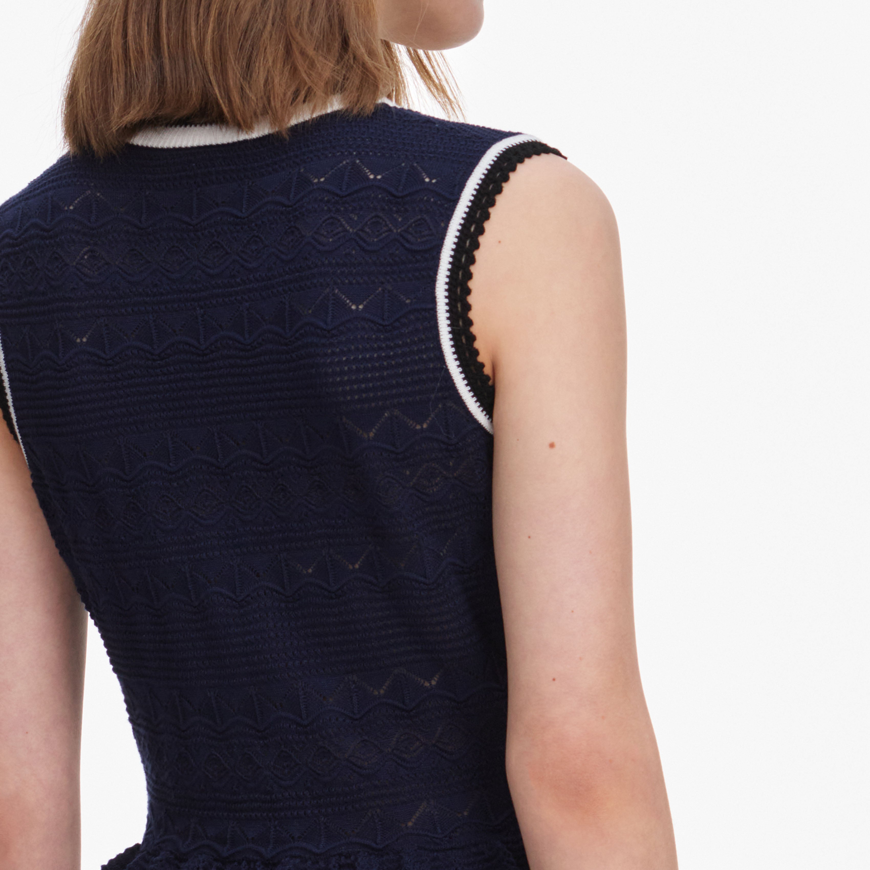 Self Portrait Navy Peplum Pointelle Mini Kleid S Strick
